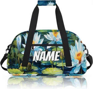 Personalized Custom Gym Bag for Women Men Carry on Water Lily Travel Duffel Tote Summer Nature Overnight Workout Weekender Bag