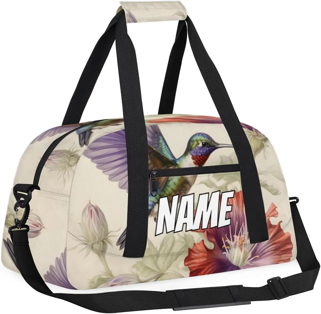 Personalized Custom Gym Bag for Women Men Carry on Wildlife Hummingbird Travel Duffel Tote Watercolor Flower Overnight Workout Weekender Bag