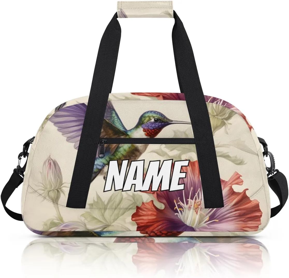 Personalized Custom Gym Bag for Women Men Carry on Wildlife Hummingbird Travel Duffel Tote Watercolor Flower Overnight Workout Weekender Bag