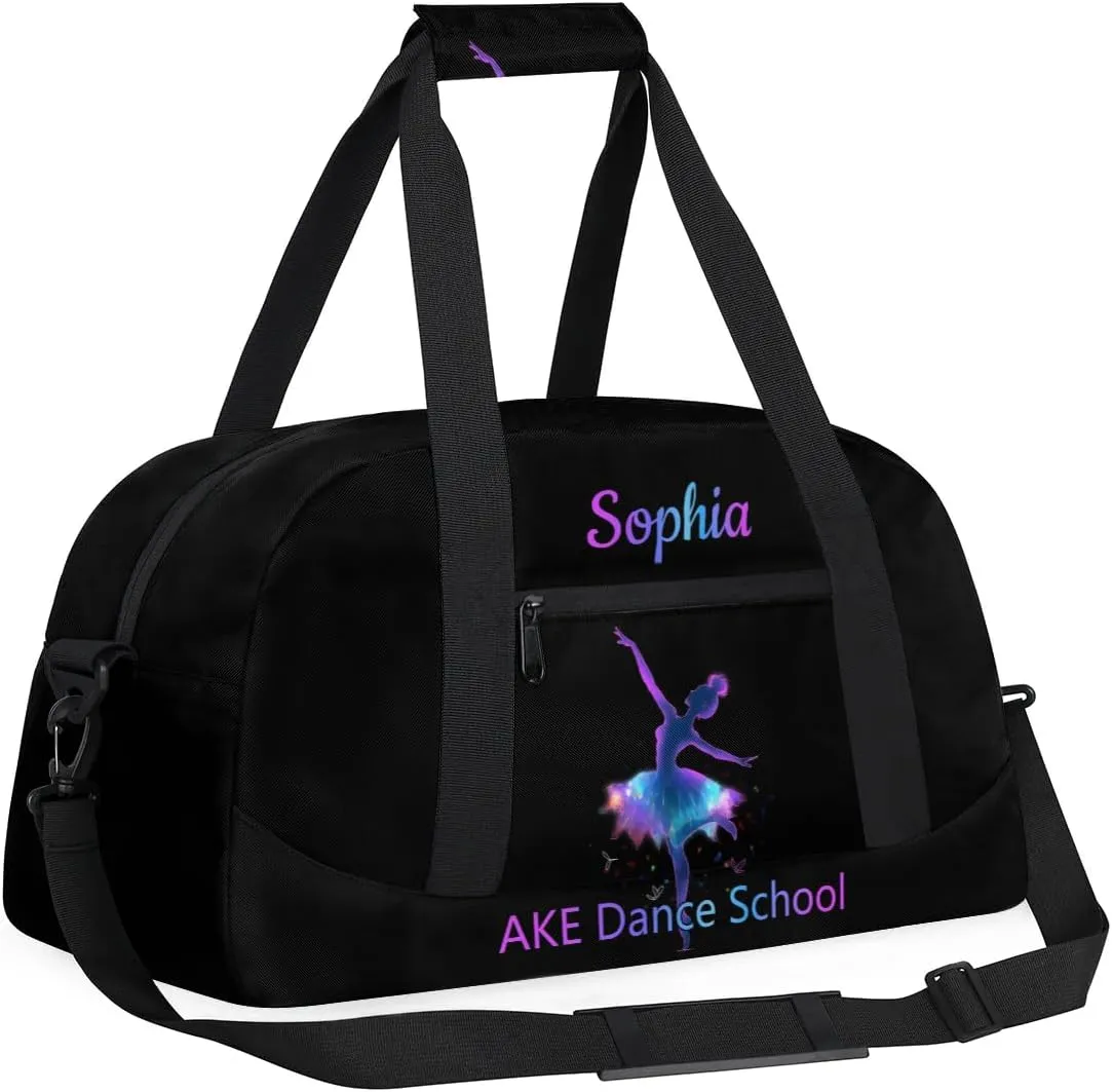 Personalized Dance-Duffel-Bag Custom-Girls-Dance-Bag for Dance Team Black Dance-Bag with-Name for Girls Ballet-Bag for Toddler Girls Dancers Purple Dancer Tote Bag