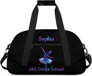 Personalized Dance-Duffel-Bag Custom-Girls-Dance-Bag for Dance Team Black Dance-Bag with-Name for Girls Ballet-Bag for Toddler Girls Dancers Purple Dancer Tote Bag
