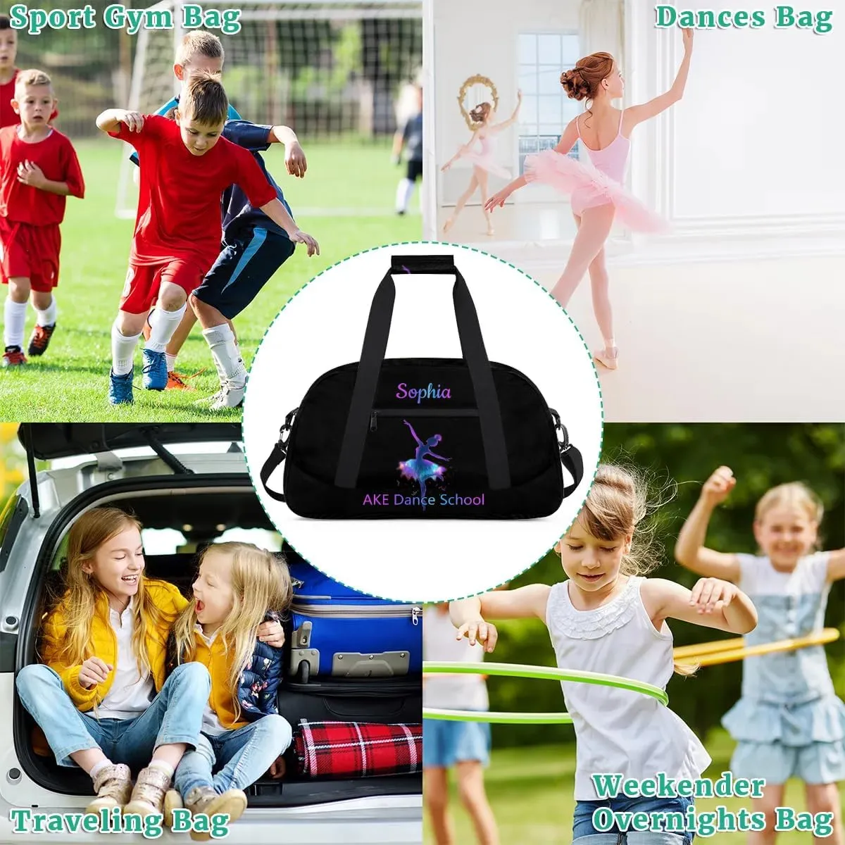 Personalized Dance-Duffel-Bag Custom-Girls-Dance-Bag for Dance Team Black Dance-Bag with-Name for Girls Ballet-Bag for Toddler Girls Dancers Purple Dancer Tote Bag