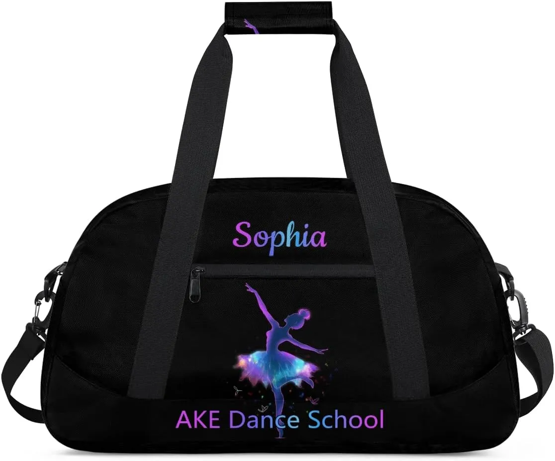 Personalized Dance-Duffel-Bag Custom-Girls-Dance-Bag for Dance Team Black Dance-Bag with-Name for Girls Ballet-Bag for Toddler Girls Dancers Purple Dancer Tote Bag