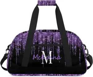 Personalized Dance Duffle Bag for Women, Dream Purple Glittering Curtain Effect Custom Duffel Bag, Initial Letter Name on the Bag