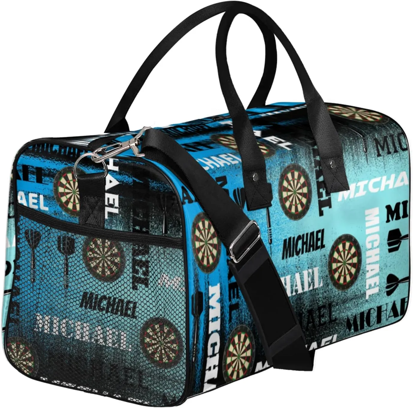 Personalized Darts Sport Duffel Bag with Name, Custom Gym Bag Customized Text Overnight Weekender Bag for Women Men, Blue