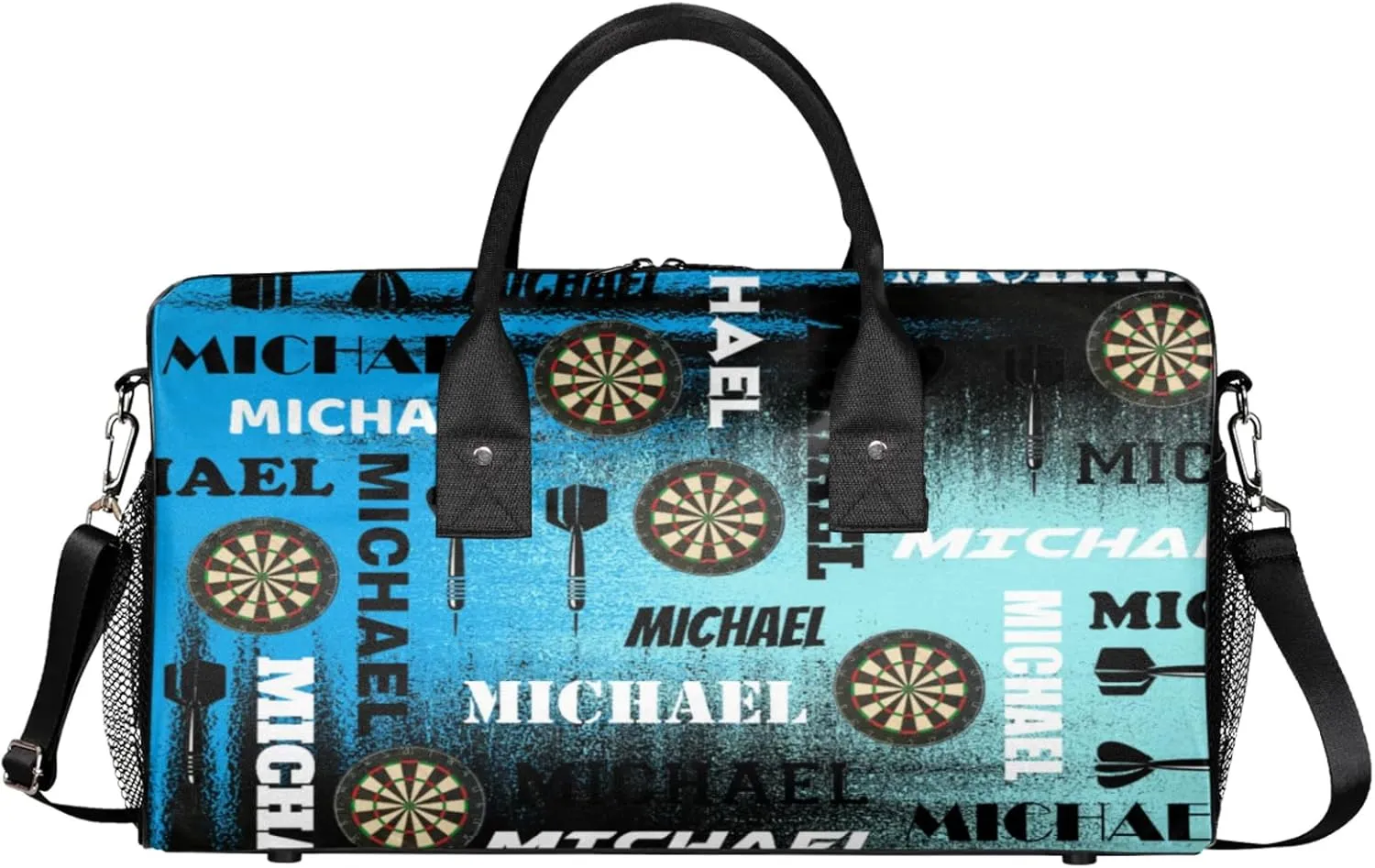 Personalized Darts Sport Duffel Bag with Name, Custom Gym Bag Customized Text Overnight Weekender Bag for Women Men, Blue