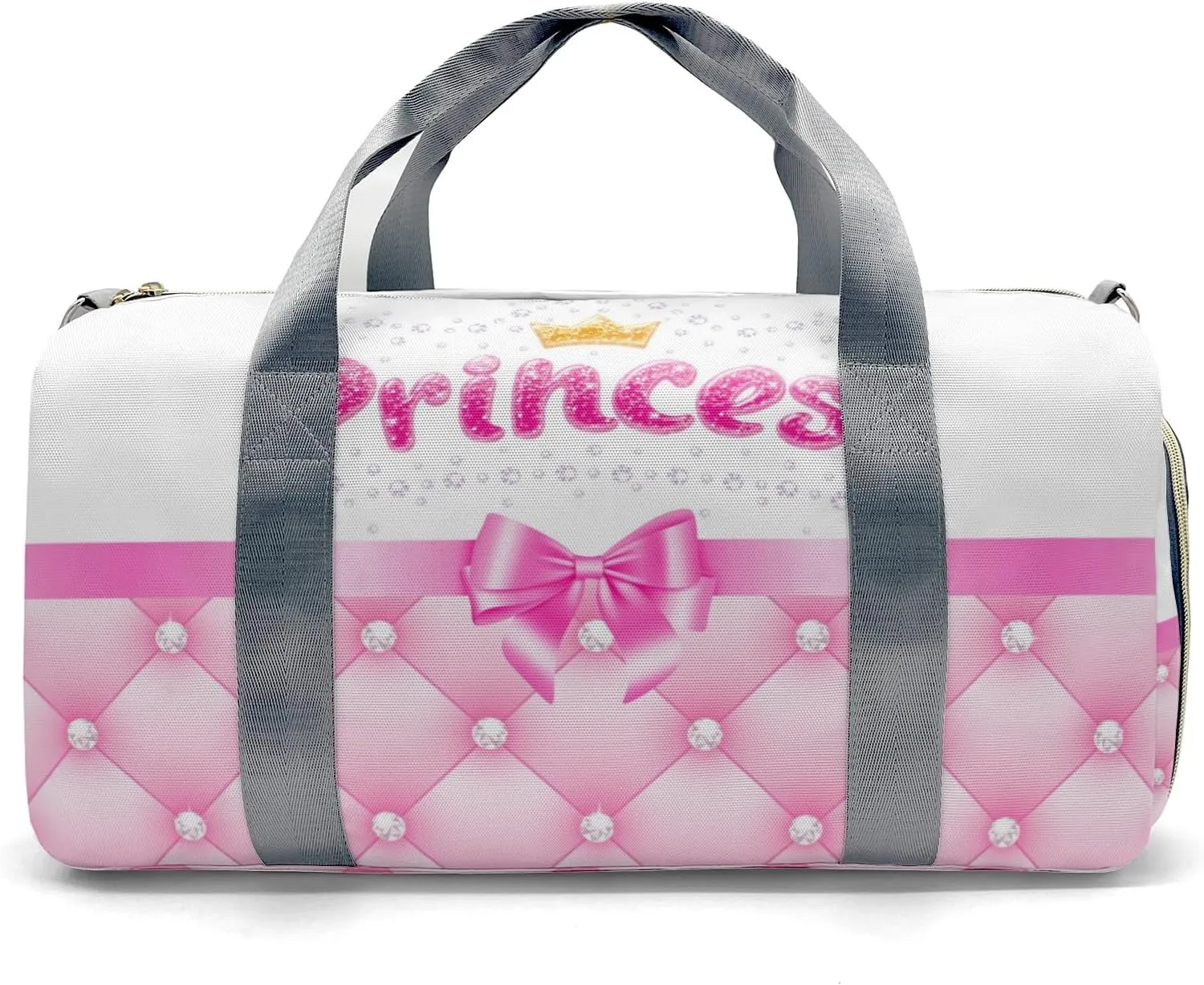 Personalized Diamond Princess Crown Pink Customized Multi-functional Handbag Travel Bag,Unisex Short Trip Portable Duffel Bag
