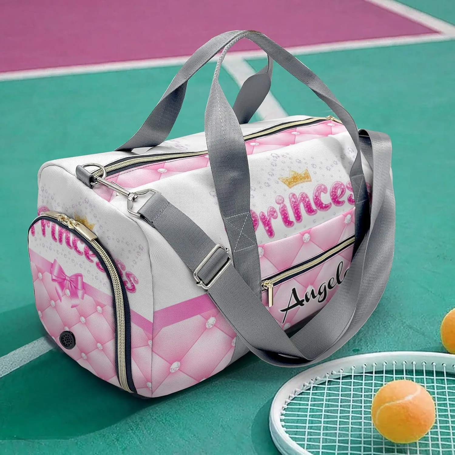 Personalized Diamond Princess Crown Pink Customized Multi-functional Handbag Travel Bag,Unisex Short Trip Portable Duffel Bag