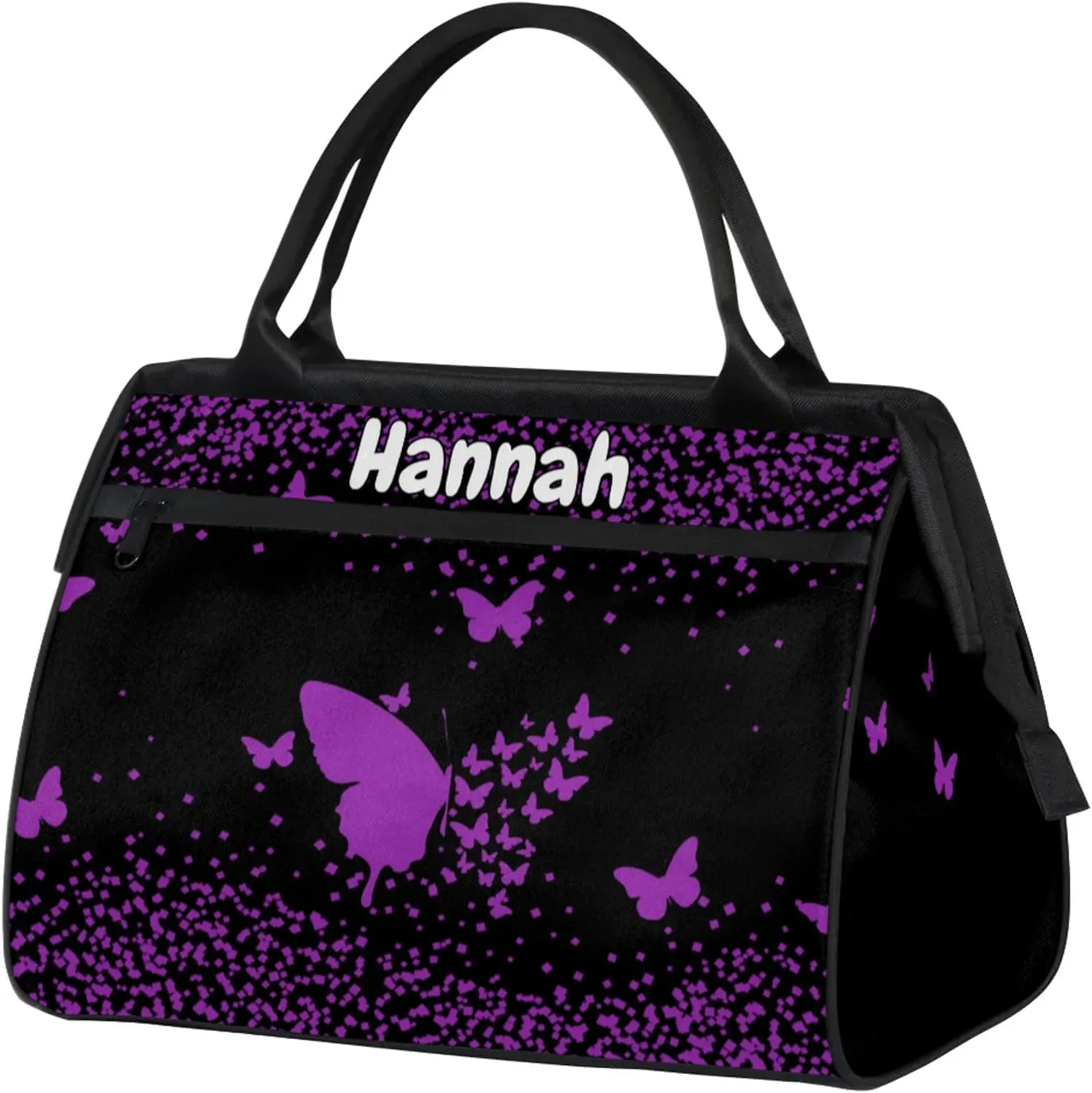 Personalized Duffel Bag with Name Butterfly Custom Travel Sports Bag for Women Men Waterproof Dance Ballet Bag Lightweight 15.2in, Dark Purple