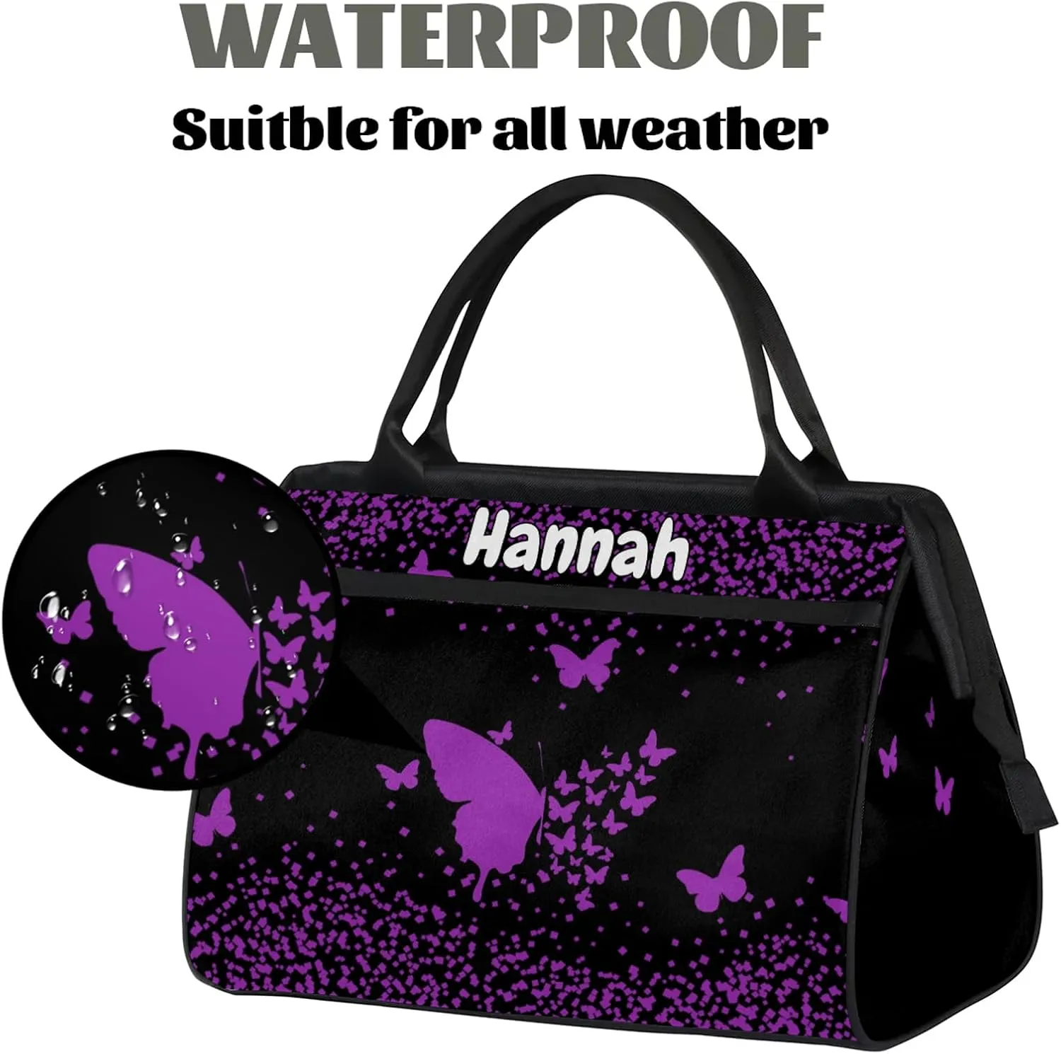 Personalized Duffel Bag with Name Butterfly Custom Travel Sports Bag for Women Men Waterproof Dance Ballet Bag Lightweight 15.2in, Dark Purple