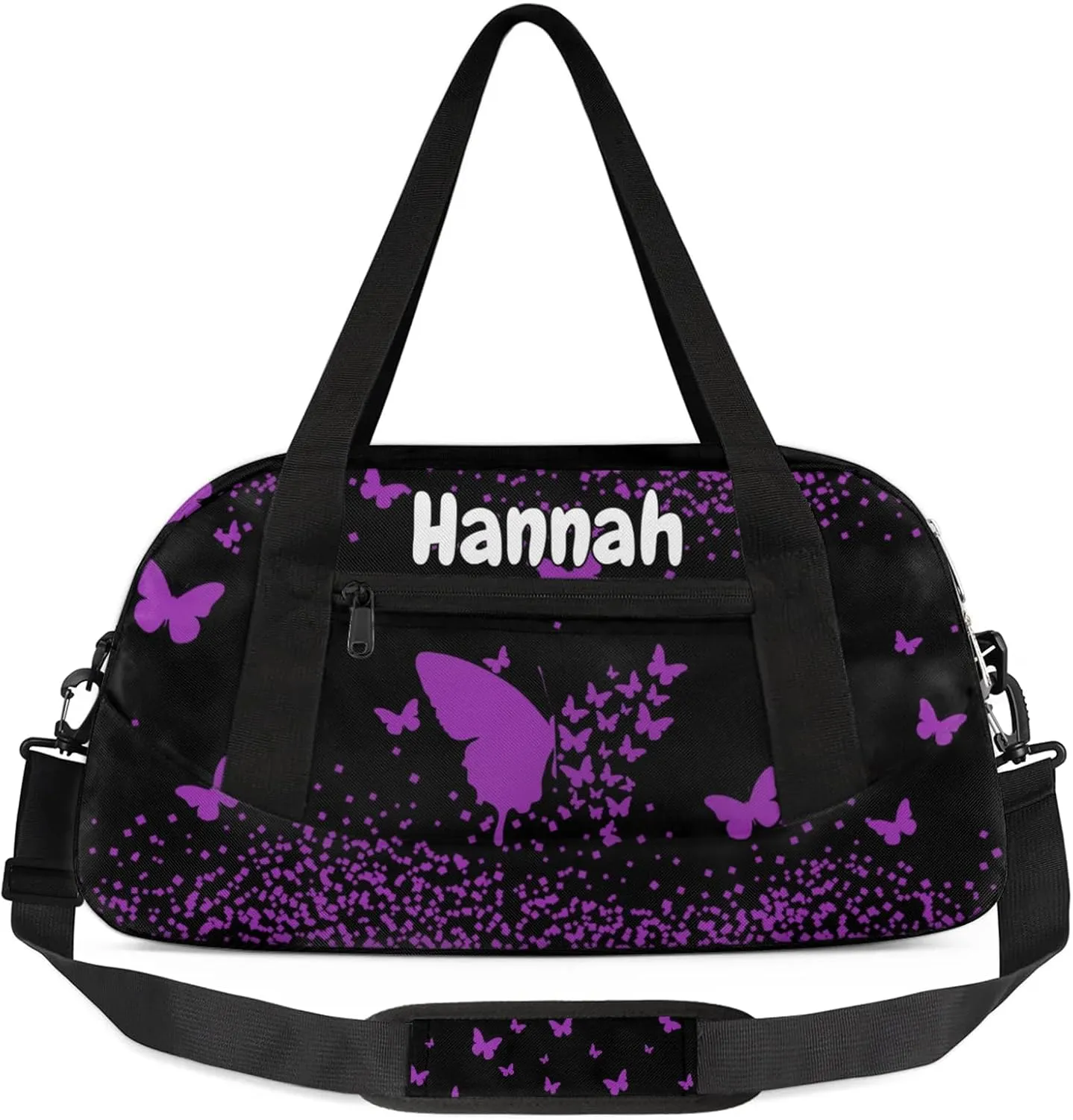 Personalized Duffel Bag with Name Butterfly Custom Travel Sports Bag for Women Men Waterproof Dance Ballet Bag Lightweight 18.5in, Dark Purple
