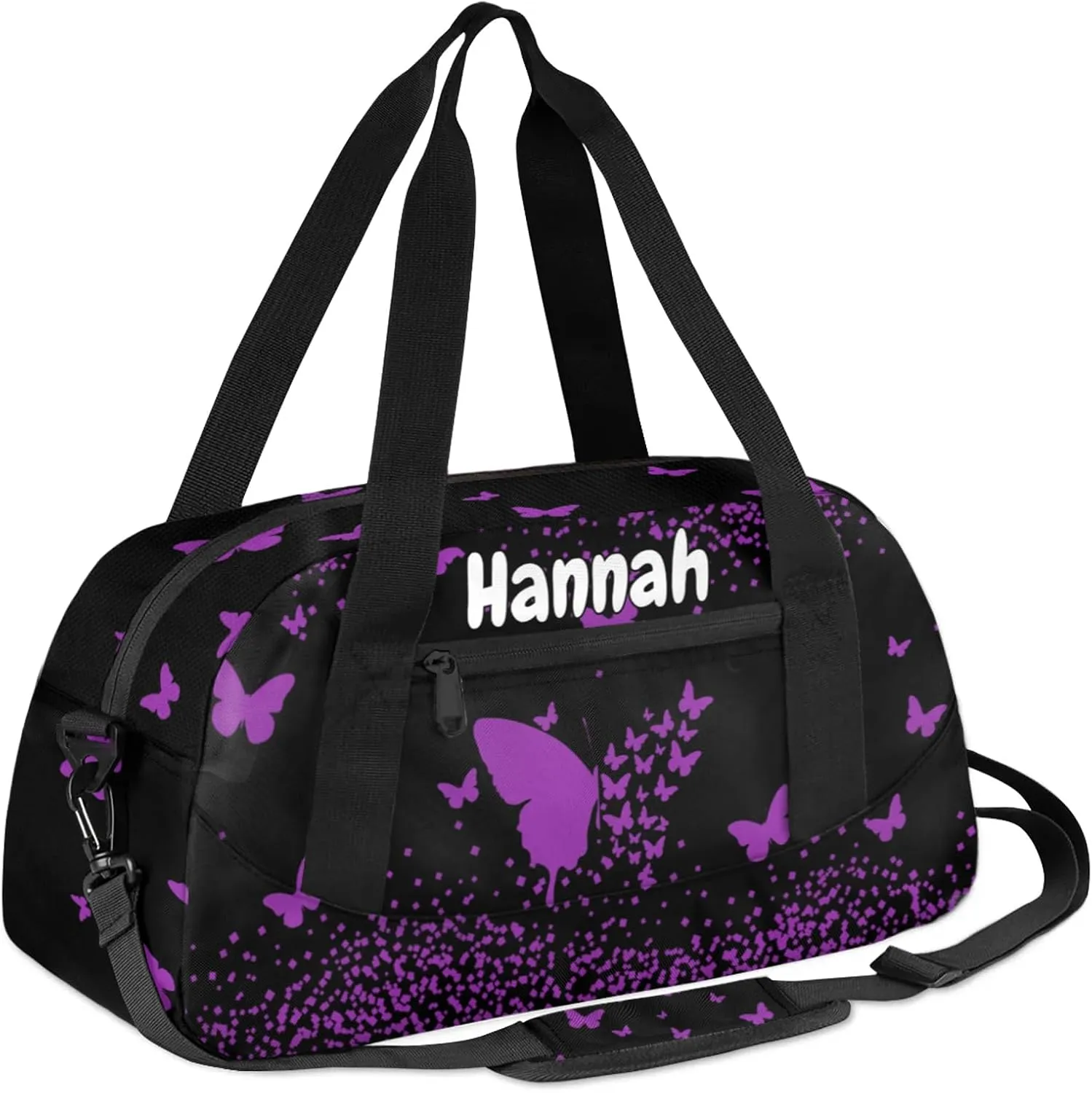 Personalized Duffel Bag with Name Butterfly Custom Travel Sports Bag for Women Men Waterproof Dance Ballet Bag Lightweight 18.5in, Dark Purple