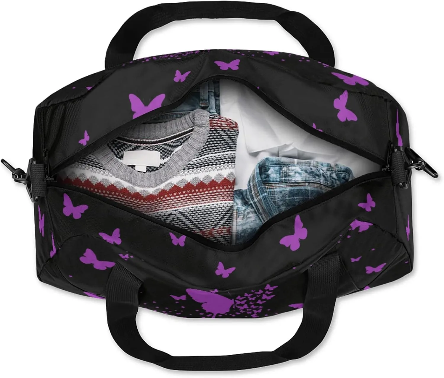 Personalized Duffel Bag with Name Butterfly Custom Travel Sports Bag for Women Men Waterproof Dance Ballet Bag Lightweight 18.5in, Dark Purple