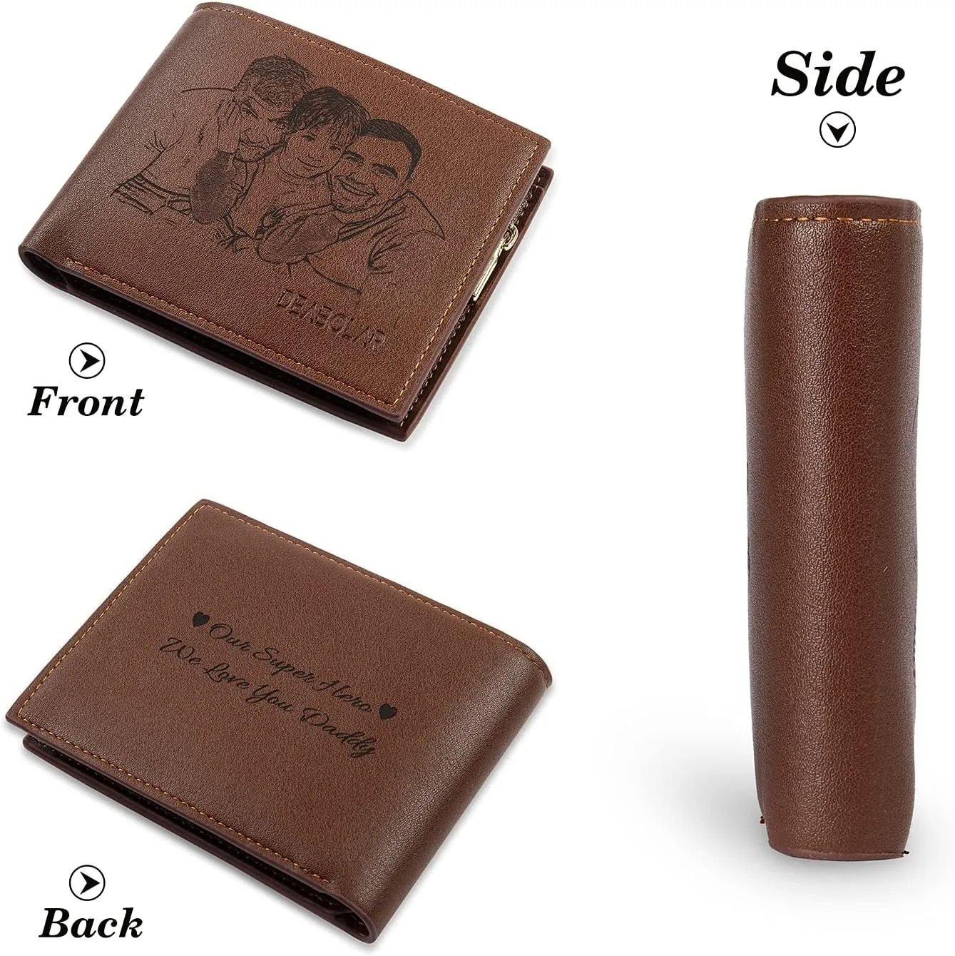 Personalized Engraved Wallet, Custom Photo Wallets for Men, Engraved Customized Leather Wallet for Men, Dad, Son, BF