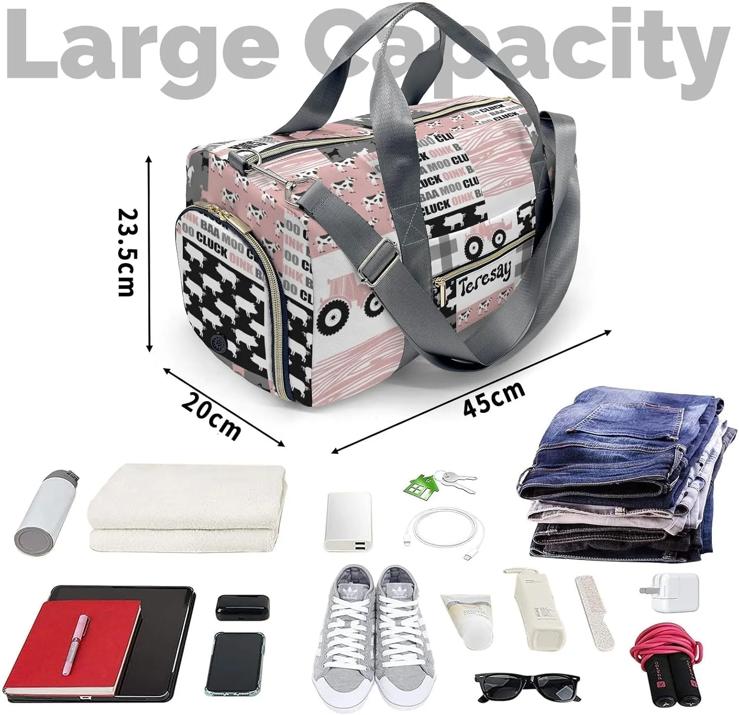 Personalized Farm Animals Custom Multi-functional Travel Bag, Unisex Portable Duffel Bag, Short Distance Travel Assistant.