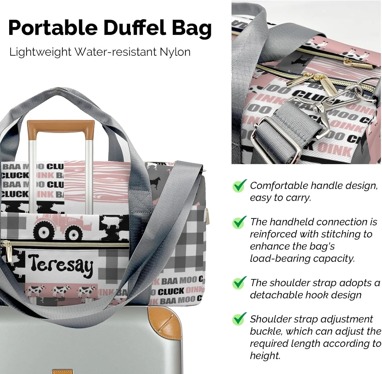 Personalized Farm Animals Custom Multi-functional Travel Bag, Unisex Portable Duffel Bag, Short Distance Travel Assistant.
