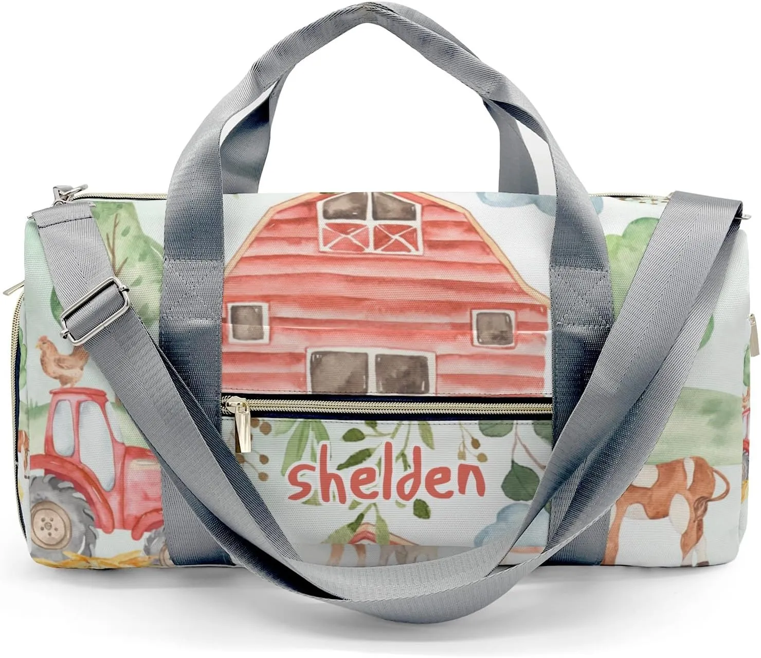 Personalized Farm Animals Greenery Leaves Custom Multi-functional Travel Bag, Unisex Portable Duffel Bag, Short Distance Travel Assistant