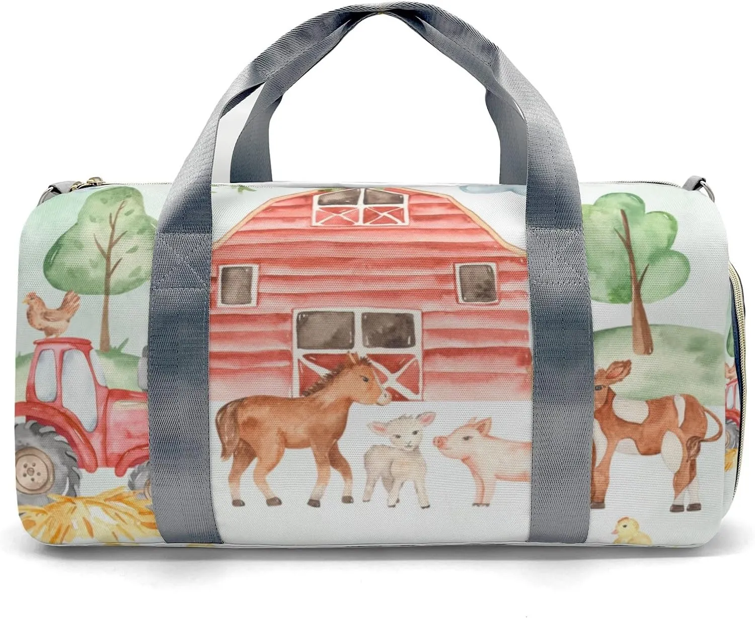 Personalized Farm Animals Greenery Leaves Custom Multi-functional Travel Bag, Unisex Portable Duffel Bag, Short Distance Travel Assistant