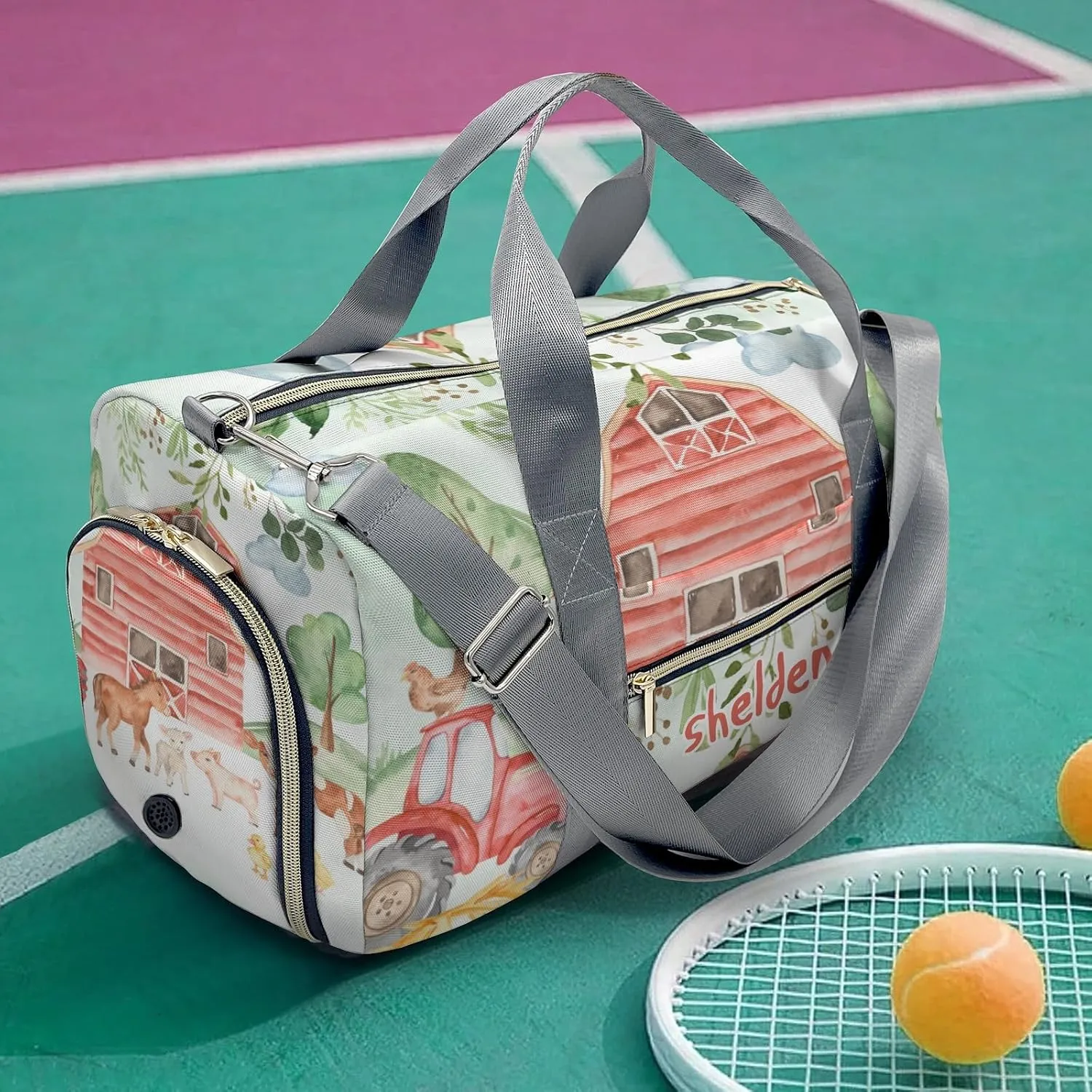 Personalized Farm Animals Greenery Leaves Custom Multi-functional Travel Bag, Unisex Portable Duffel Bag, Short Distance Travel Assistant