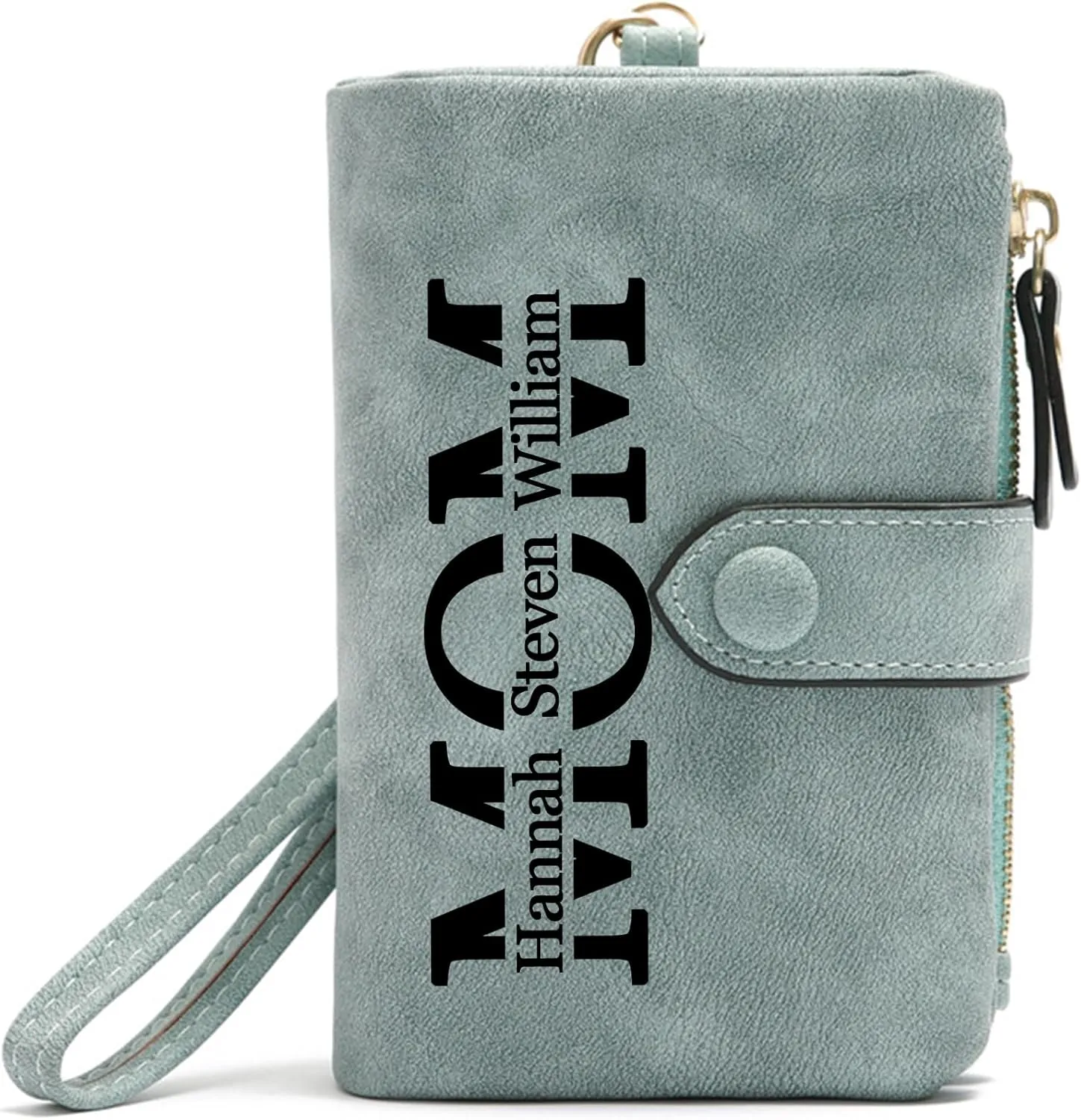 Personalized Gifts for Mom - Custom Womens Wallet with Names, Gifts for Mothers Day Mom Birthday - Customized Ladies Wristlet Wallet Coin Purse Bifold Cards Holder, Green