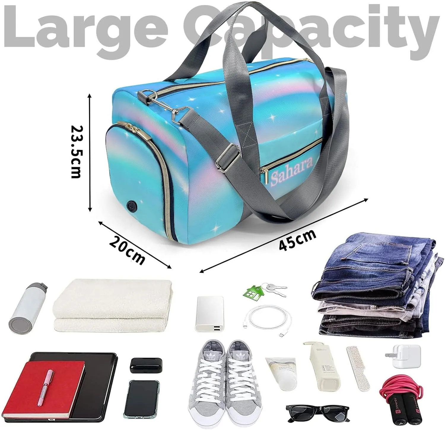 Personalized Girls Gymnastics Rainbow Custom Multi-functional Travel Bag, Unisex Portable Duffel Bag, Short Distance Travel Assistant