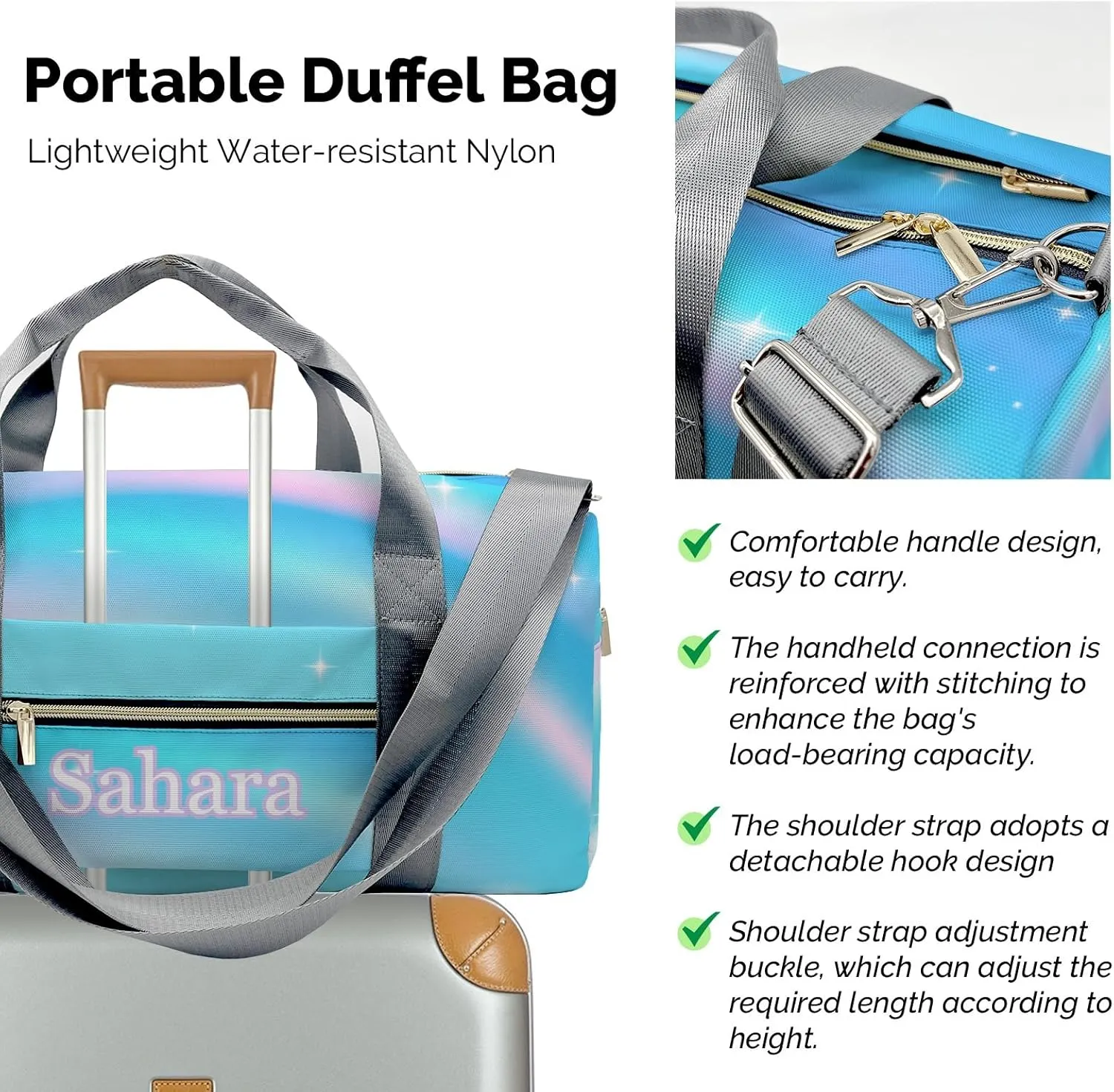 Personalized Girls Gymnastics Rainbow Custom Multi-functional Travel Bag, Unisex Portable Duffel Bag, Short Distance Travel Assistant