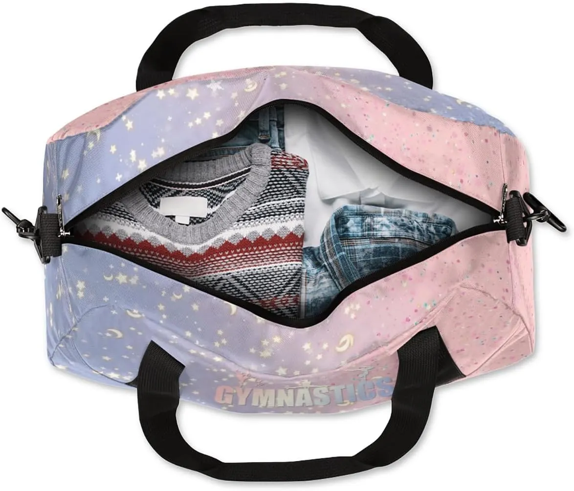 Personalized Gym Bag for Girls Teens, Custom Dance Bag Overnight Small Duffel Bag Carry On Weekend Sports Travel Bag for School Practice Gymnastics Ballet, Blue Pink Stars Moon