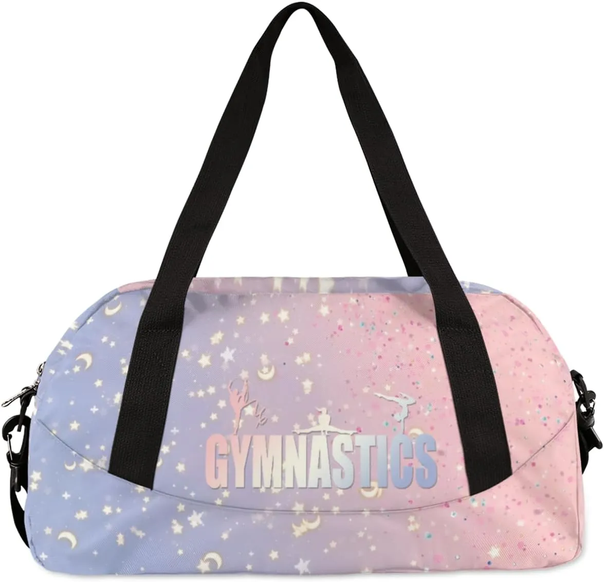 Personalized Gym Bag for Girls Teens, Custom Dance Bag Overnight Small Duffel Bag Carry On Weekend Sports Travel Bag for School Practice Gymnastics Ballet, Blue Pink Stars Moon