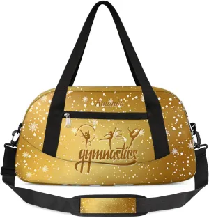 Personalized Gym Bag for Girls Teens, Custom Dance Bag Overnight Small Duffel Bag Carry On Weekend Sports Travel Bag for School Practice Gymnastics Ballet, Gymnastics Gold Snowflakes