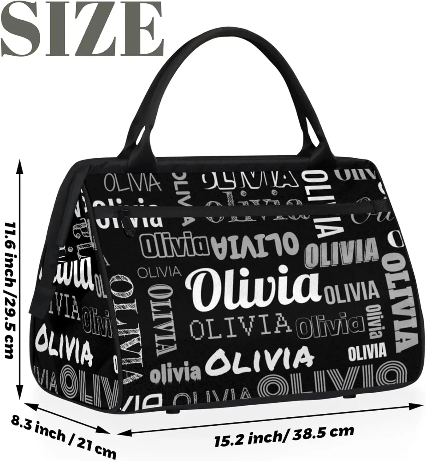 Personalized Gym Duffel Bag with Name Custom Travel Sports Bag for Women Men Waterproof Dance Ballet Bag Lightweight 15.2in, Black