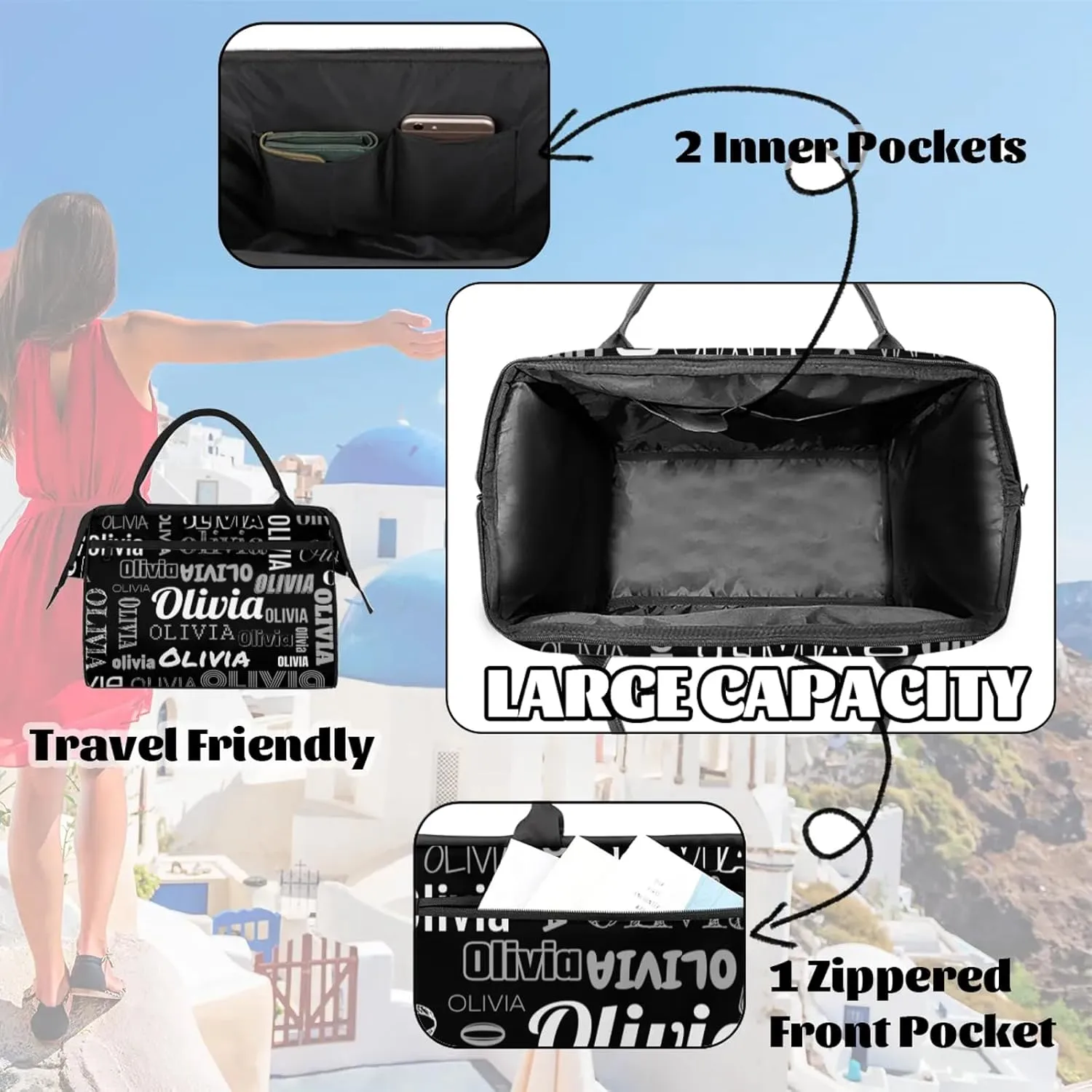 Personalized Gym Duffel Bag with Name Custom Travel Sports Bag for Women Men Waterproof Dance Ballet Bag Lightweight 15.2in, Black