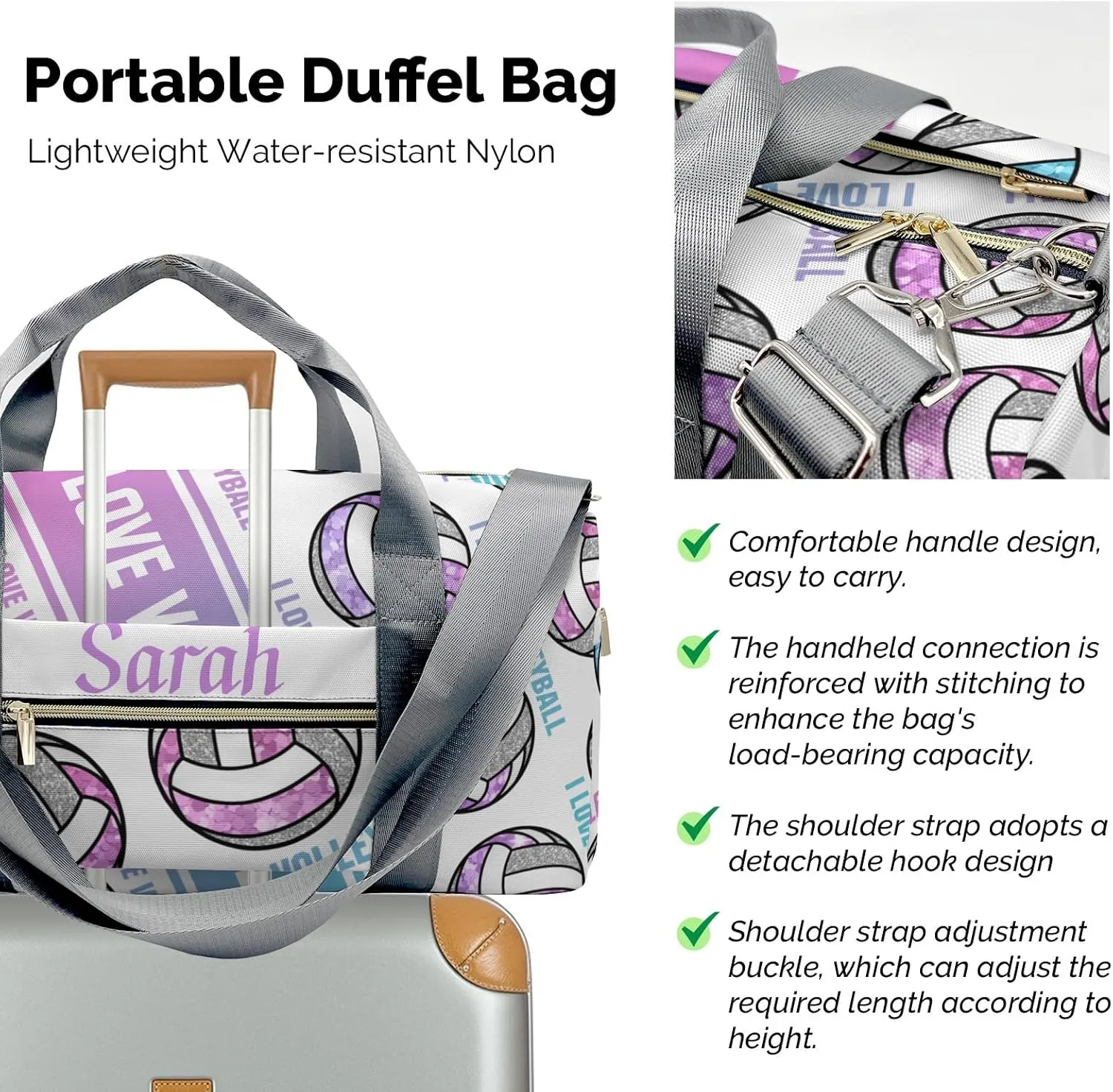 Personalized I Love Volleyball Custom Multi-functional Travel Bag, Unisex Portable Duffel Bag, Short Distance Travel Assistant