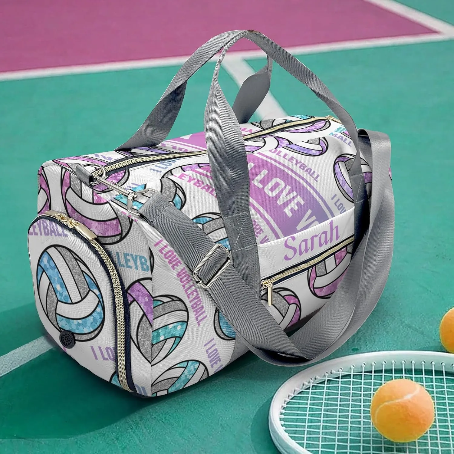 Personalized I Love Volleyball Custom Multi-functional Travel Bag, Unisex Portable Duffel Bag, Short Distance Travel Assistant