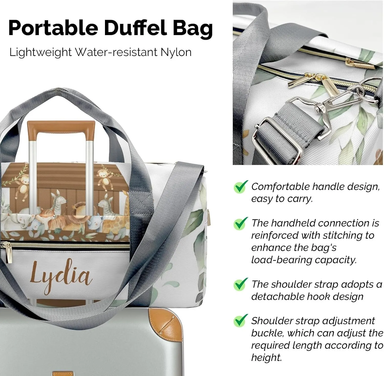 Personalized Jungle Greenery Boat Animals Custom Multi-functional Travel Bag, Unisex Portable Duffel Bag, Short Distance Travel Assistant