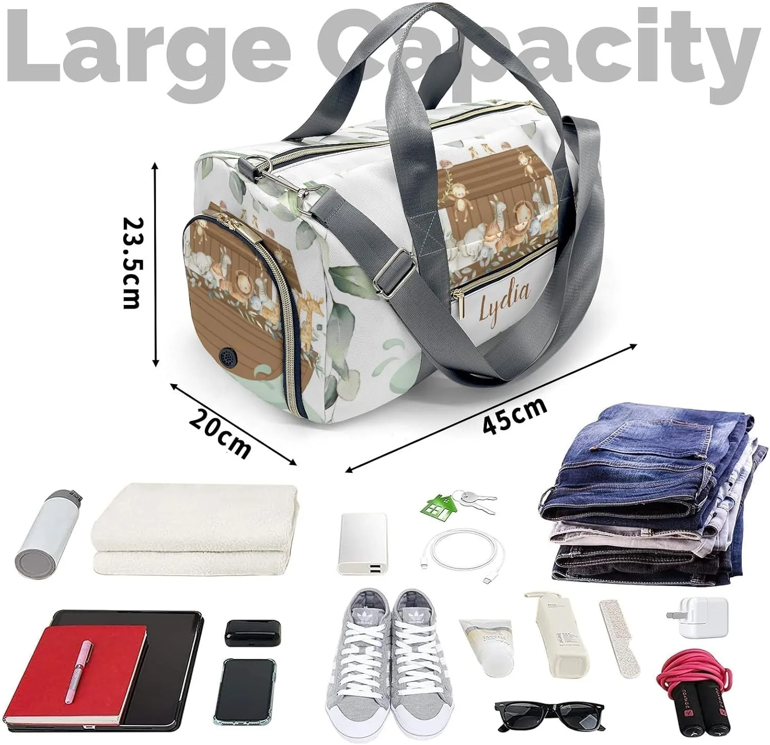 Personalized Jungle Greenery Boat Animals Custom Multi-functional Travel Bag, Unisex Portable Duffel Bag, Short Distance Travel Assistant