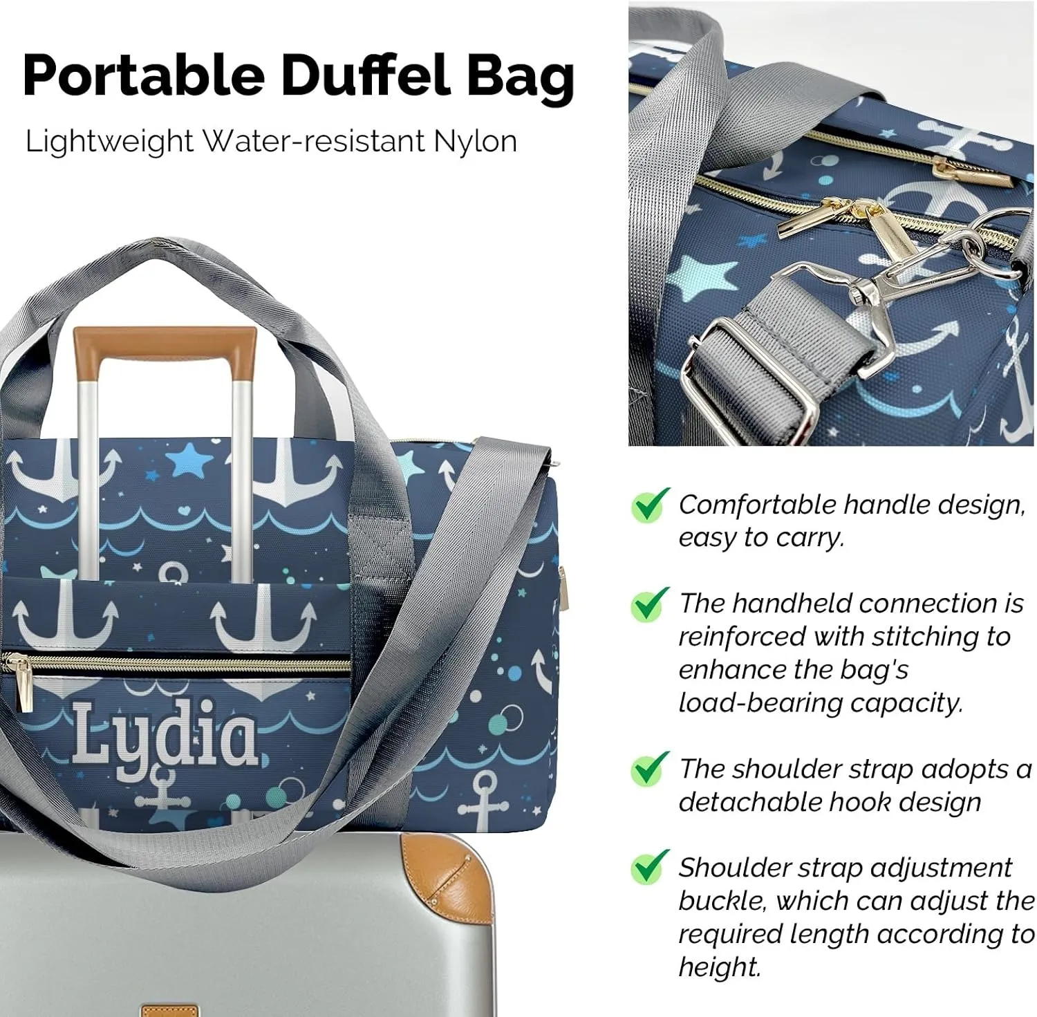 Personalized Marine Wave Anchor Custom Multi-functional Travel Bag, Unisex Portable Duffel Bag, Short Distance Travel Assistant