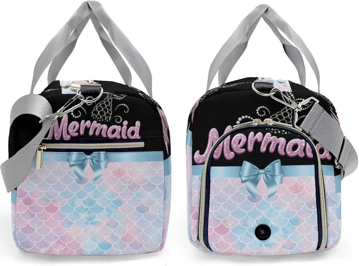 Personalized Mermaid Princess Bow Unicorn Customized Multi-functional Handbag Travel Bag,Unisex Short Trip Portable Duffel Bag