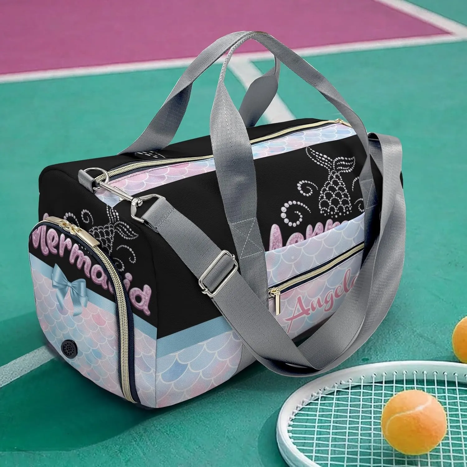 Personalized Mermaid Princess Bow Unicorn Customized Multi-functional Handbag Travel Bag,Unisex Short Trip Portable Duffel Bag