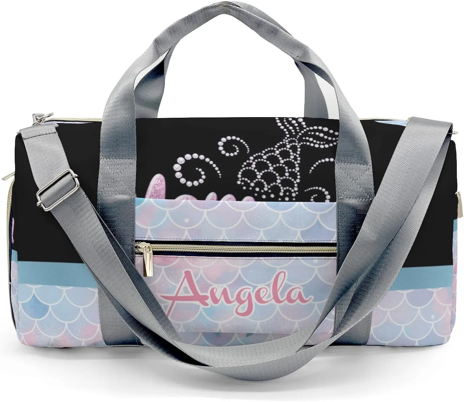 Personalized Mermaid Princess Bow Unicorn Customized Multi-functional Handbag Travel Bag,Unisex Short Trip Portable Duffel Bag