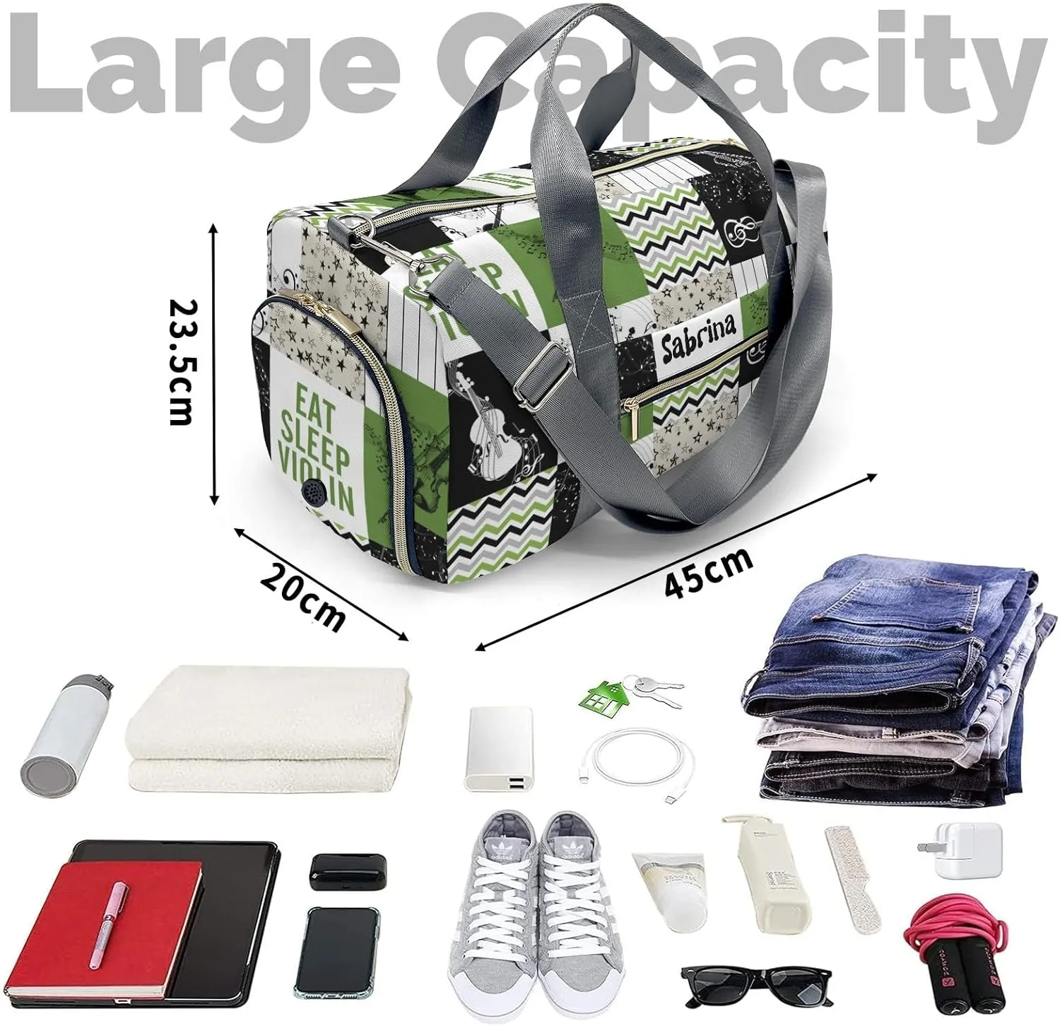 Personalized Music Custom Multi-functional Travel Bag, Unisex Portable Duffel Bag, Short Distance Travel Assistant