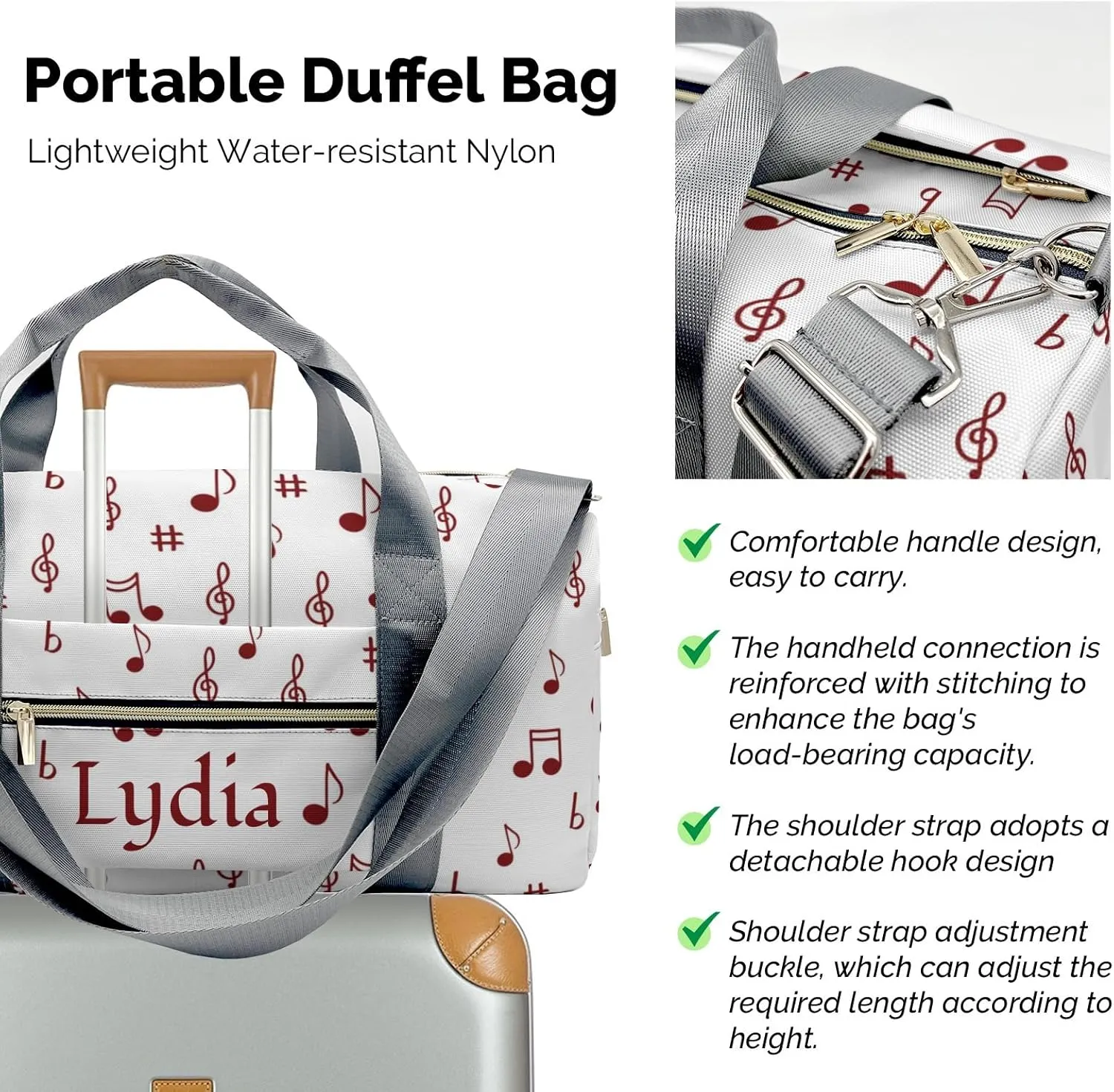 Personalized Musical Note Clef Red Custom Multi-functional Travel Bag, Unisex Portable Duffel Bag, Short Distance Travel Assistant.