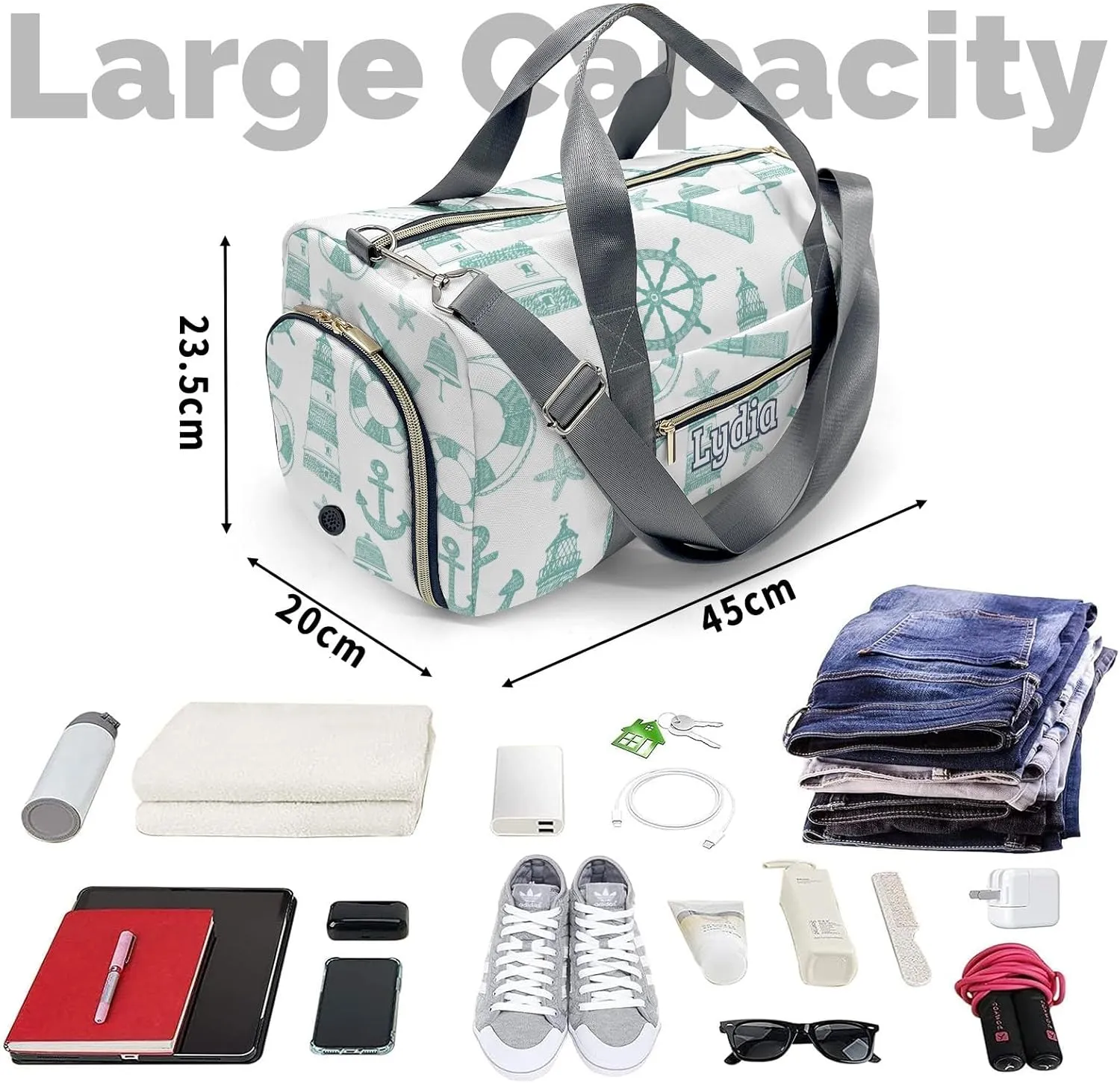 Personalized Nautical Anchor Lighthouse Custom Multi-functional Travel Bag, Unisex Portable Duffel Bag, Short Distance Travel Assistant