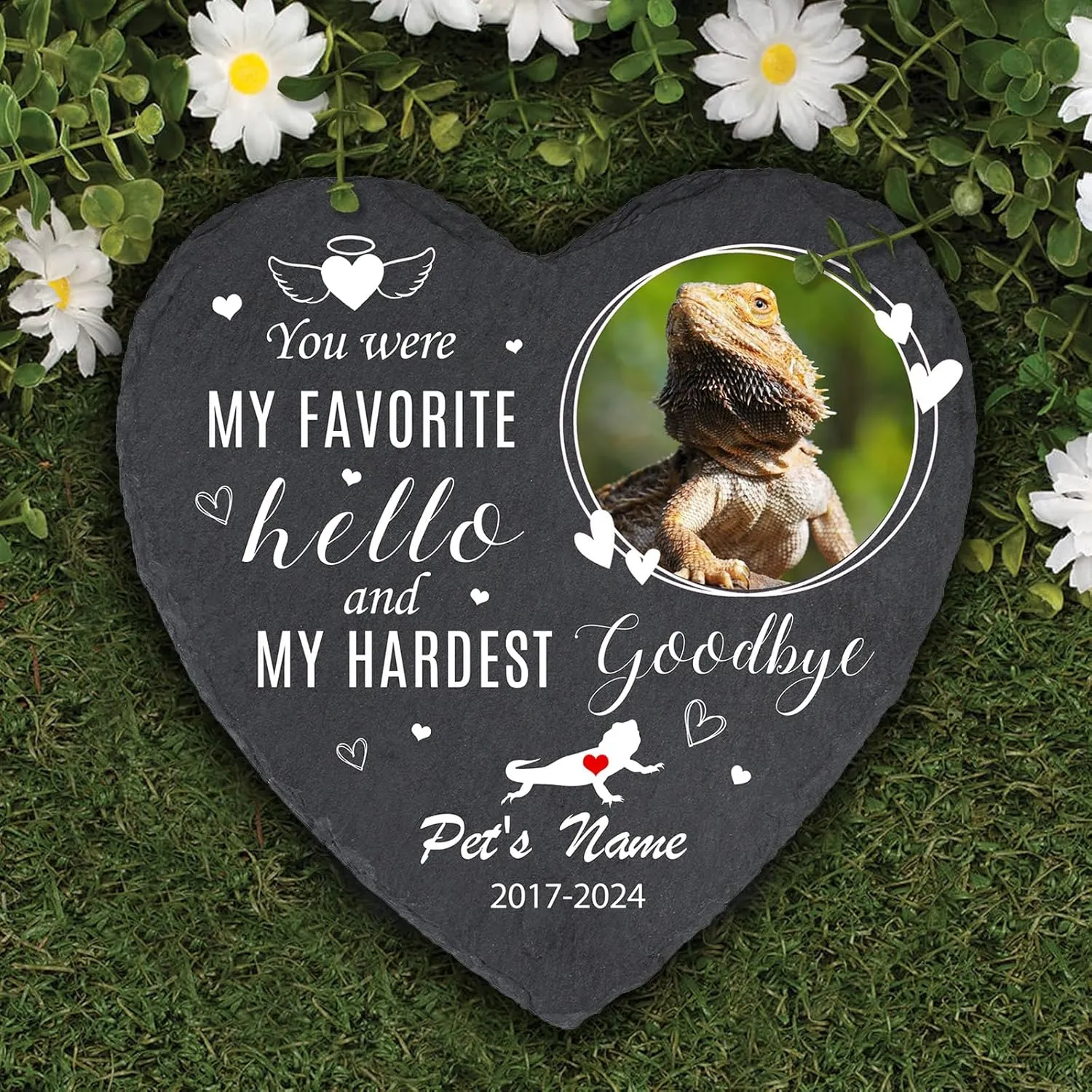Personalized Pet Memorial Plaque for Bearded Dragon, Customized Bearded Dragon Gravestone with Photo, Memorial Stone for Loss of Bearded Dragon, Graveside Ornament, Bearded Dragon Grave Marker