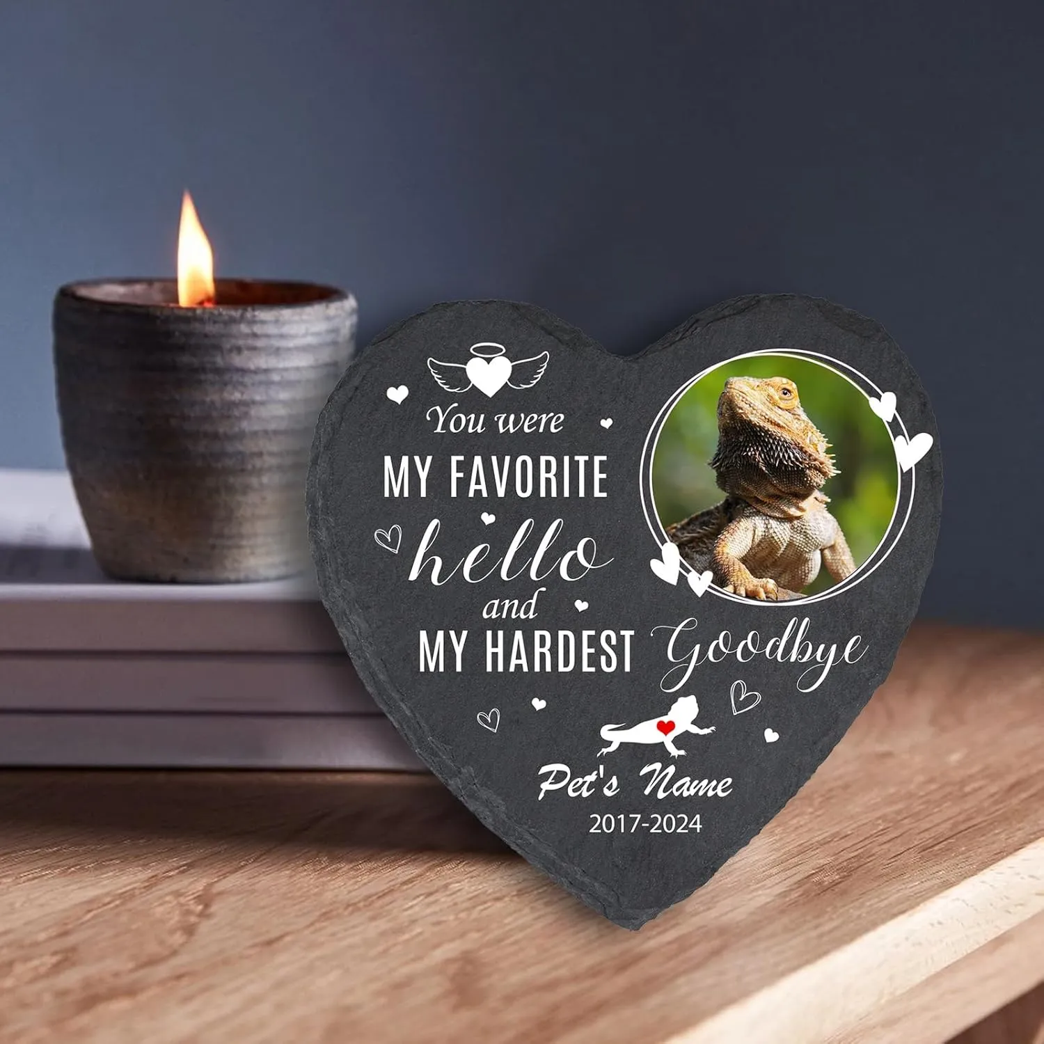 Personalized Pet Memorial Plaque for Bearded Dragon, Customized Bearded Dragon Gravestone with Photo, Memorial Stone for Loss of Bearded Dragon, Graveside Ornament, Bearded Dragon Grave Marker