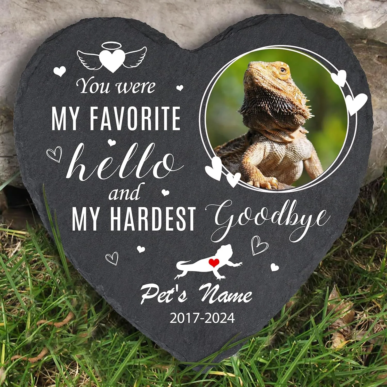 Personalized Pet Memorial Plaque for Bearded Dragon, Customized Bearded Dragon Gravestone with Photo, Memorial Stone for Loss of Bearded Dragon, Graveside Ornament, Bearded Dragon Grave Marker