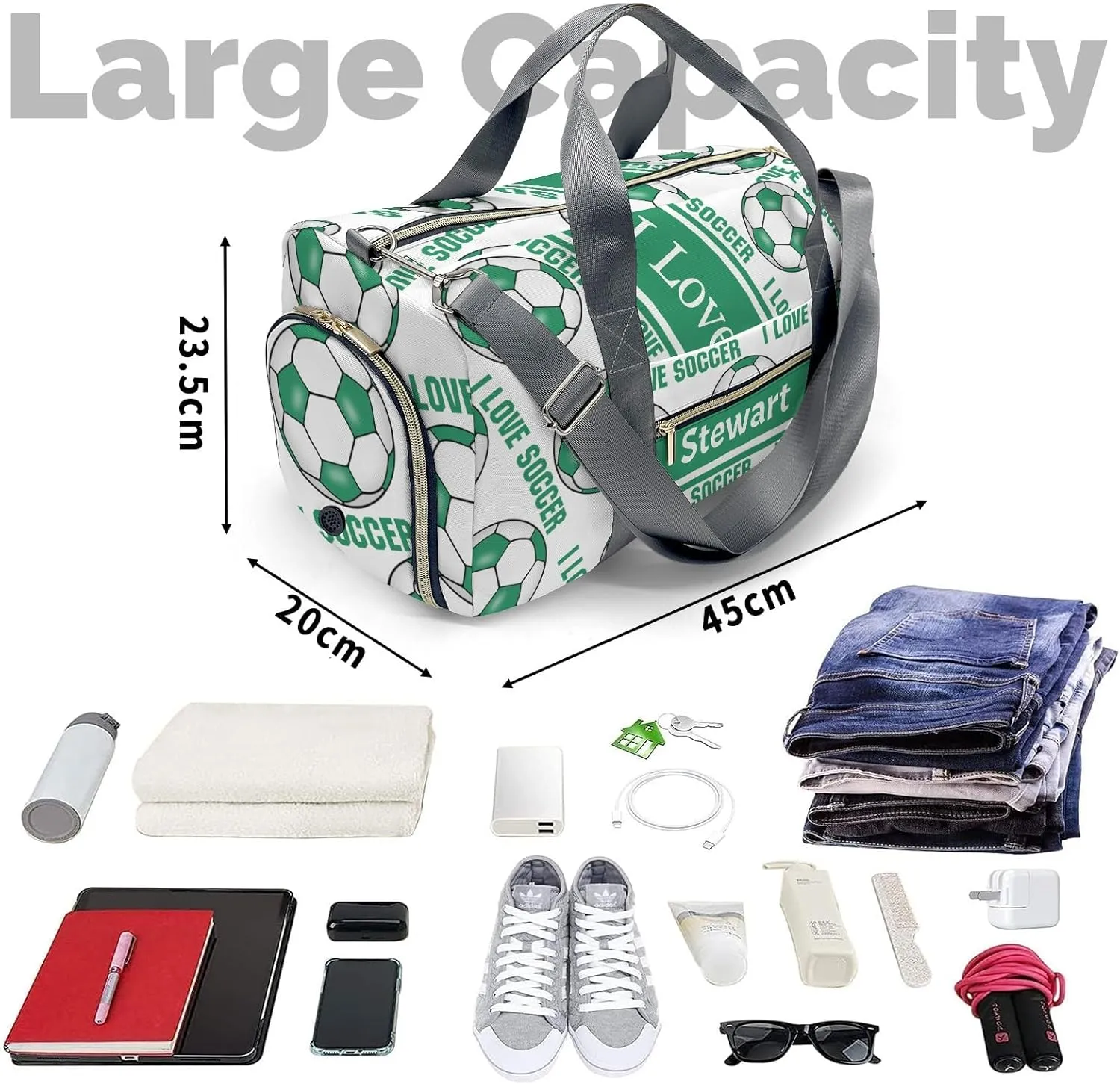 Personalized Soccer Custom Multi-functional Travel Bag, Unisex Portable Duffel Bag, Short Distance Travel Assistant