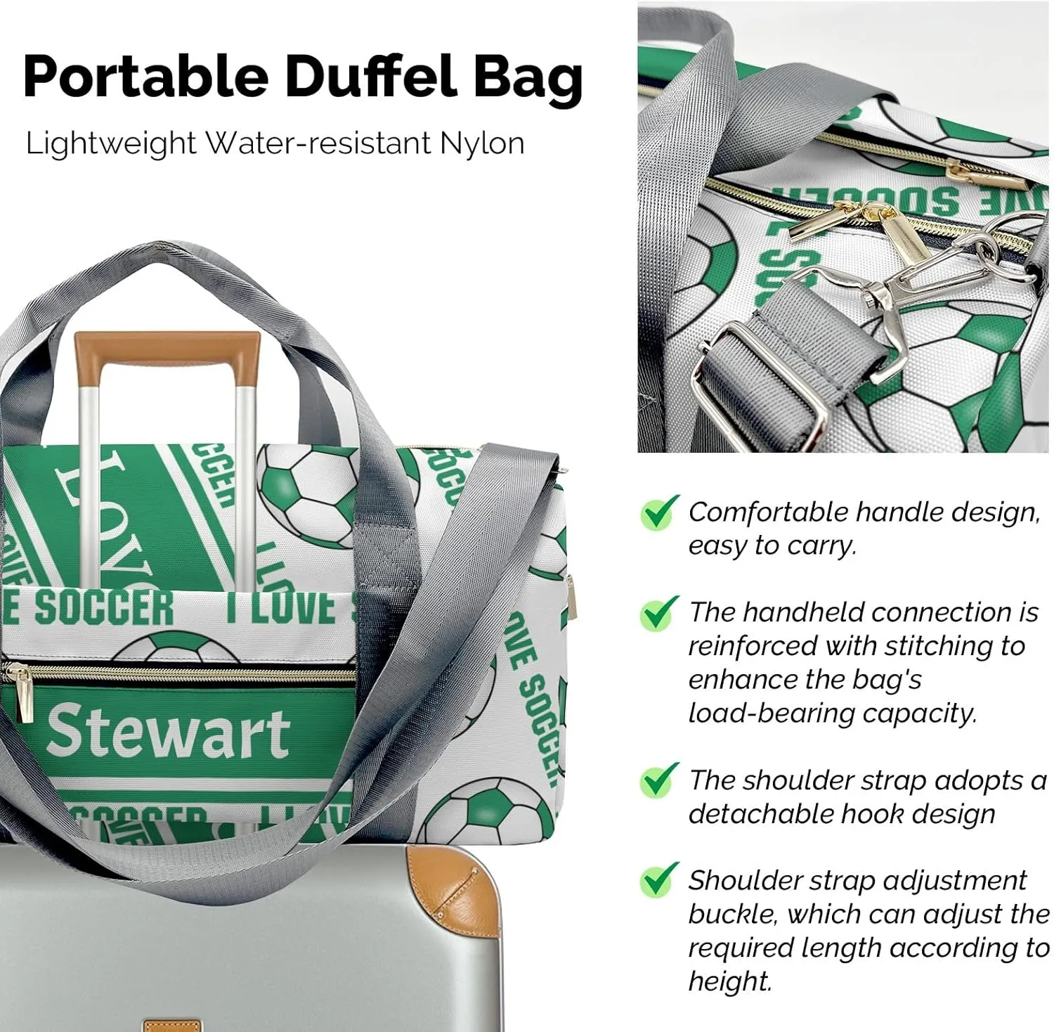 Personalized Soccer Custom Multi-functional Travel Bag, Unisex Portable Duffel Bag, Short Distance Travel Assistant