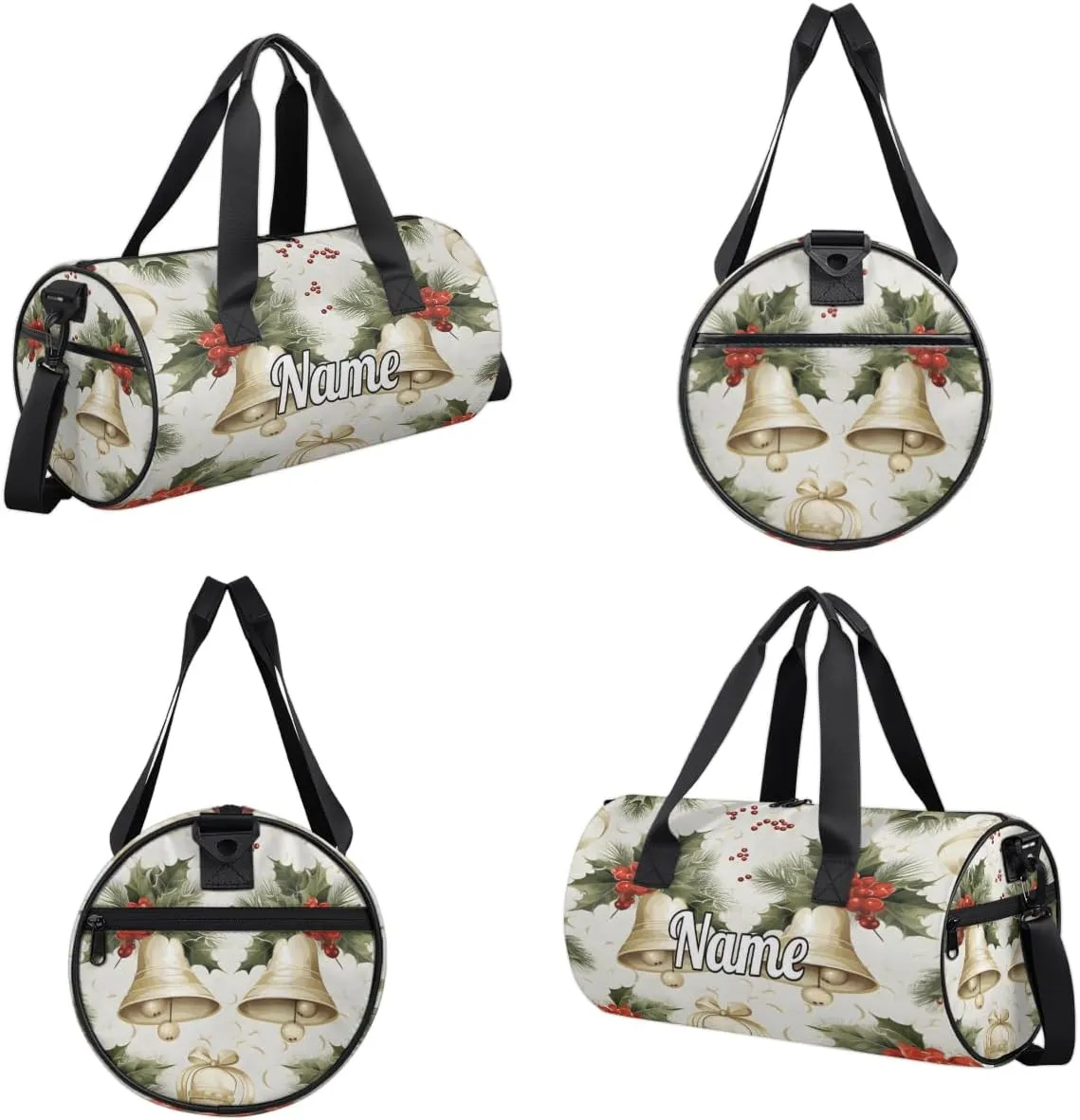 Personalized Sport Gym Bag Dance Duffle Ballet Bag Overnight Travel Sleepover Bags Swimming Hiking Camping, Christmas Ball Pine Leaf