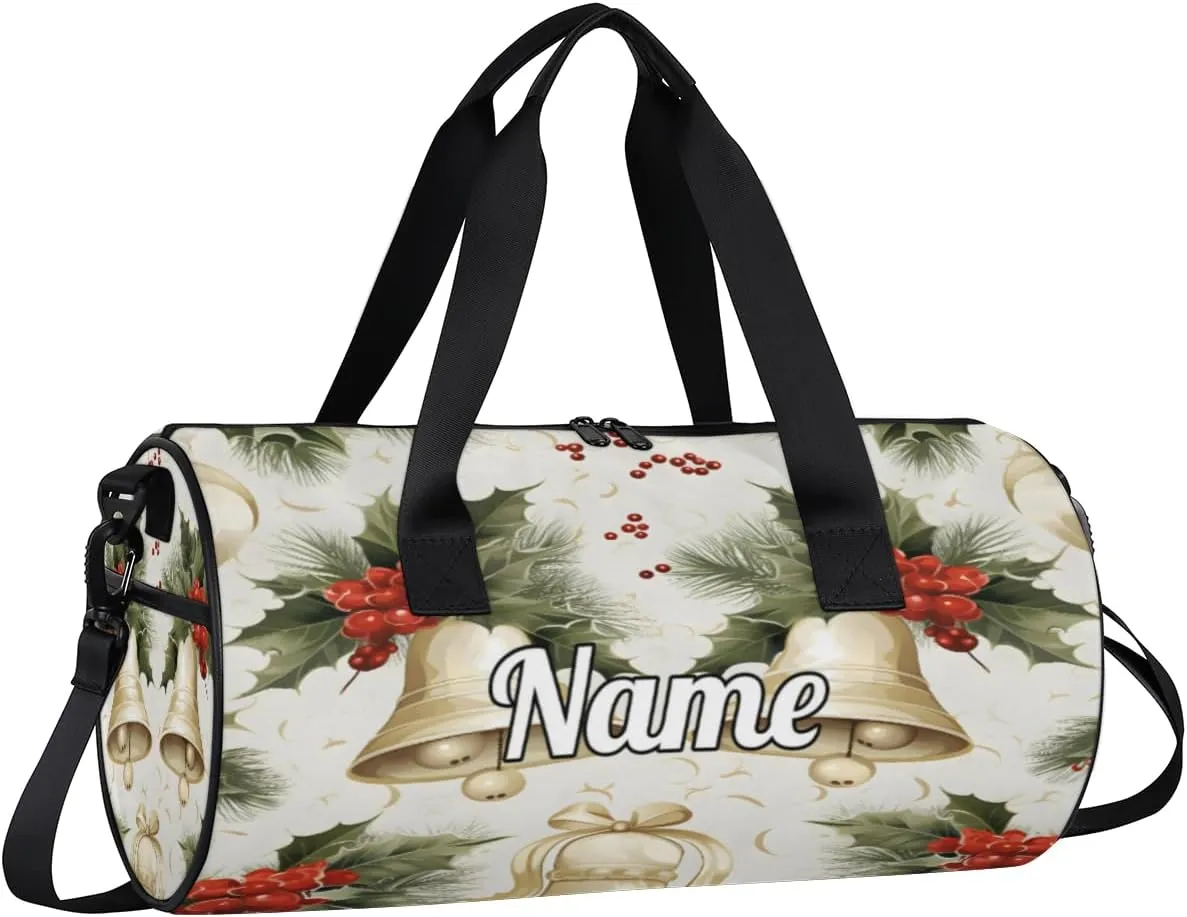 Personalized Sport Gym Bag Dance Duffle Ballet Bag Overnight Travel Sleepover Bags Swimming Hiking Camping, Christmas Ball Pine Leaf