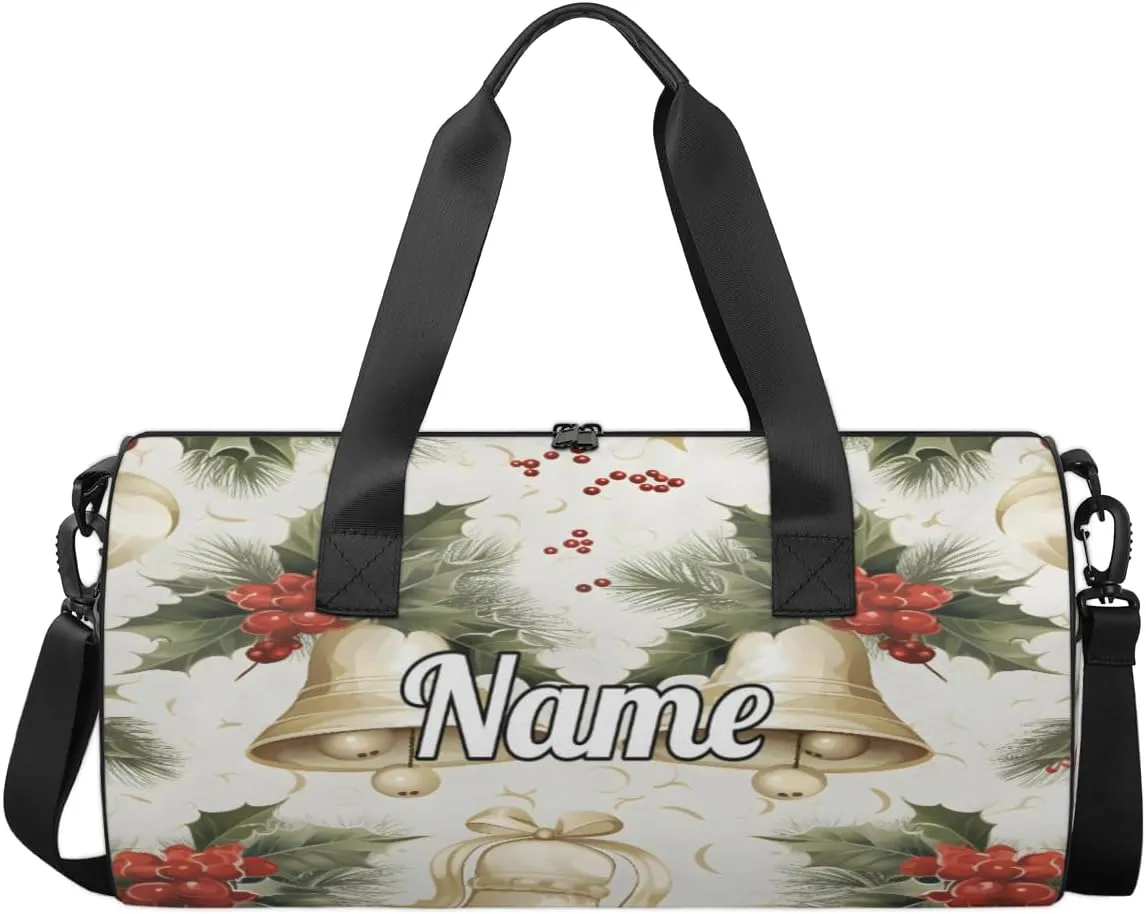 Personalized Sport Gym Bag Dance Duffle Ballet Bag Overnight Travel Sleepover Bags Swimming Hiking Camping, Christmas Ball Pine Leaf